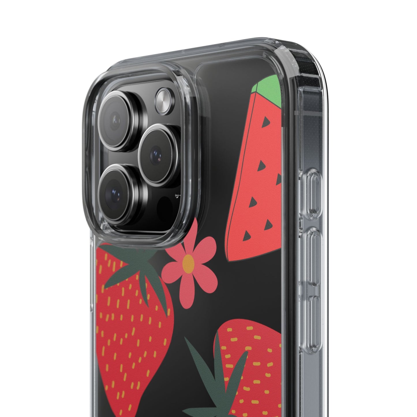 Fruity Clear Phone Case, Vibrant Strawberry and Flower Design, Cute Phone Cover, Trendy Accessories, Summer Vibe Gift