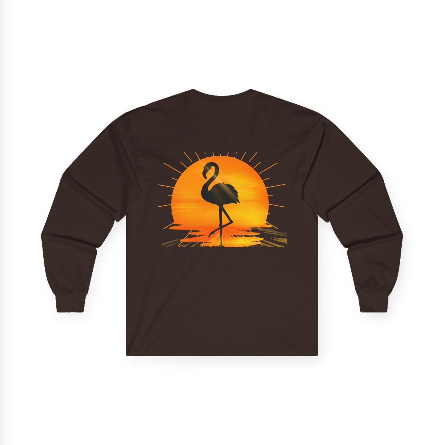 Sunrise Flamingo Long Sleeve Tee, Vacation Shirt, Casual Outfit, Summer Apparel, Gift for Beach Lovers, Graphic Tee, Relaxed Fit