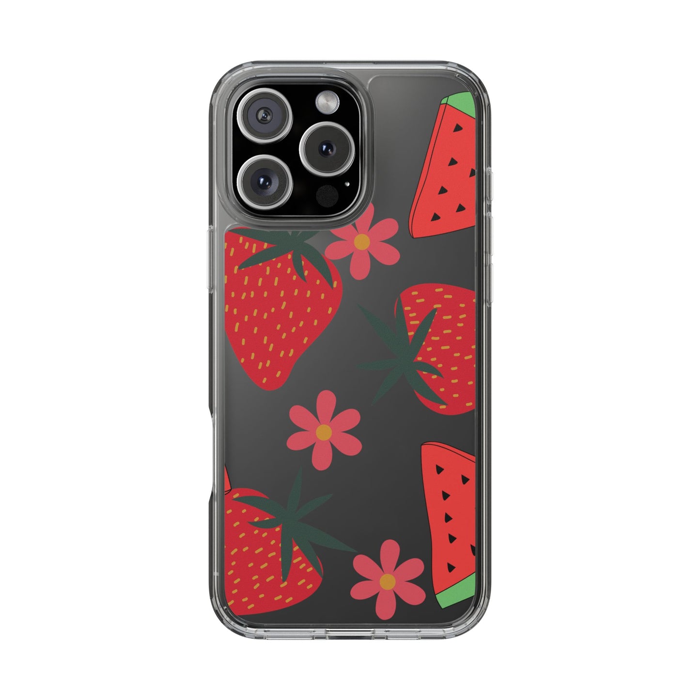 Fruity Clear Phone Case, Vibrant Strawberry and Flower Design, Cute Phone Cover, Trendy Accessories, Summer Vibe Gift