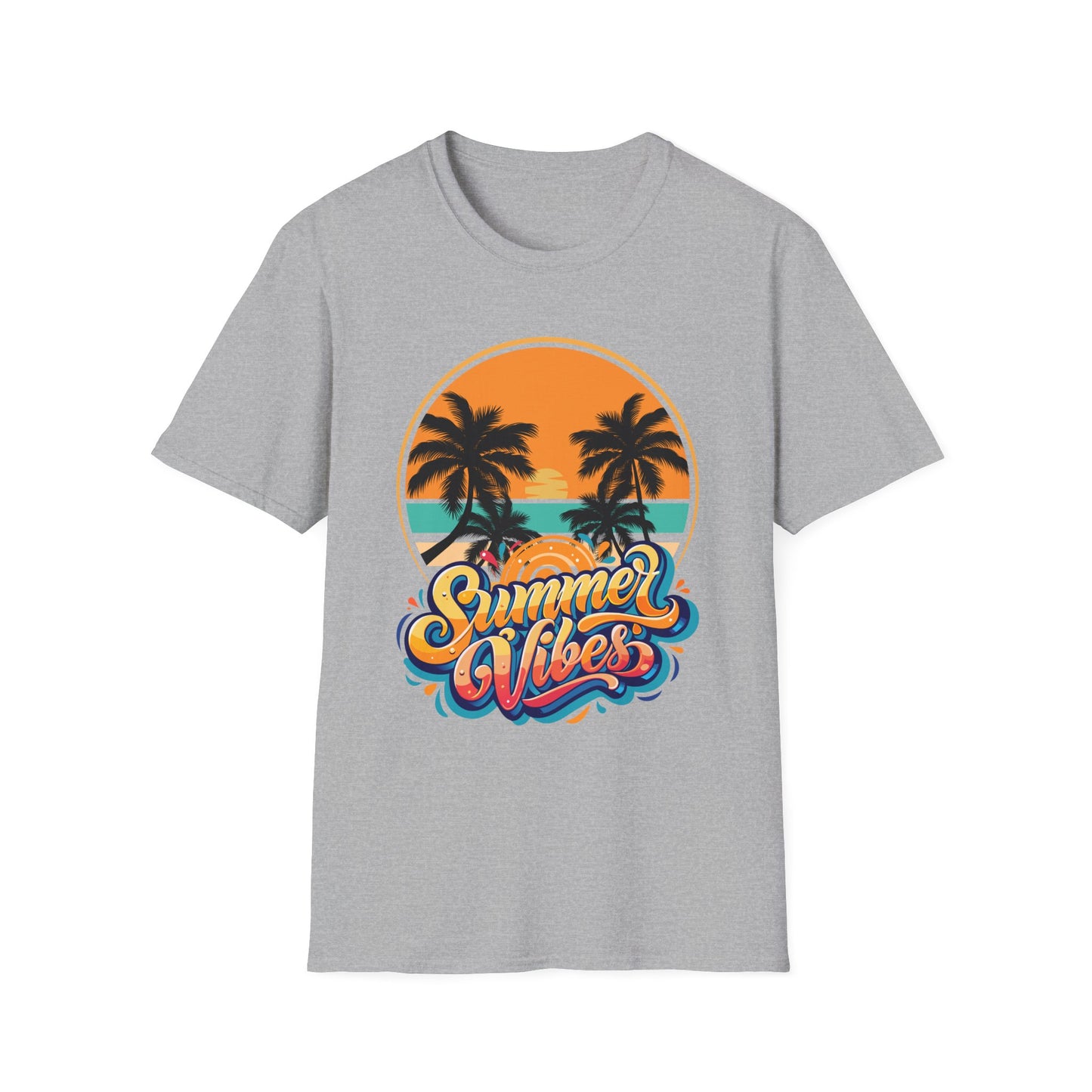 T-Shirt with Summer Vibes Graphic, Beach Lover Tee, Vacation Shirt, Fun Graphic Apparel, Sunshine Gift, Casual Summer Wear