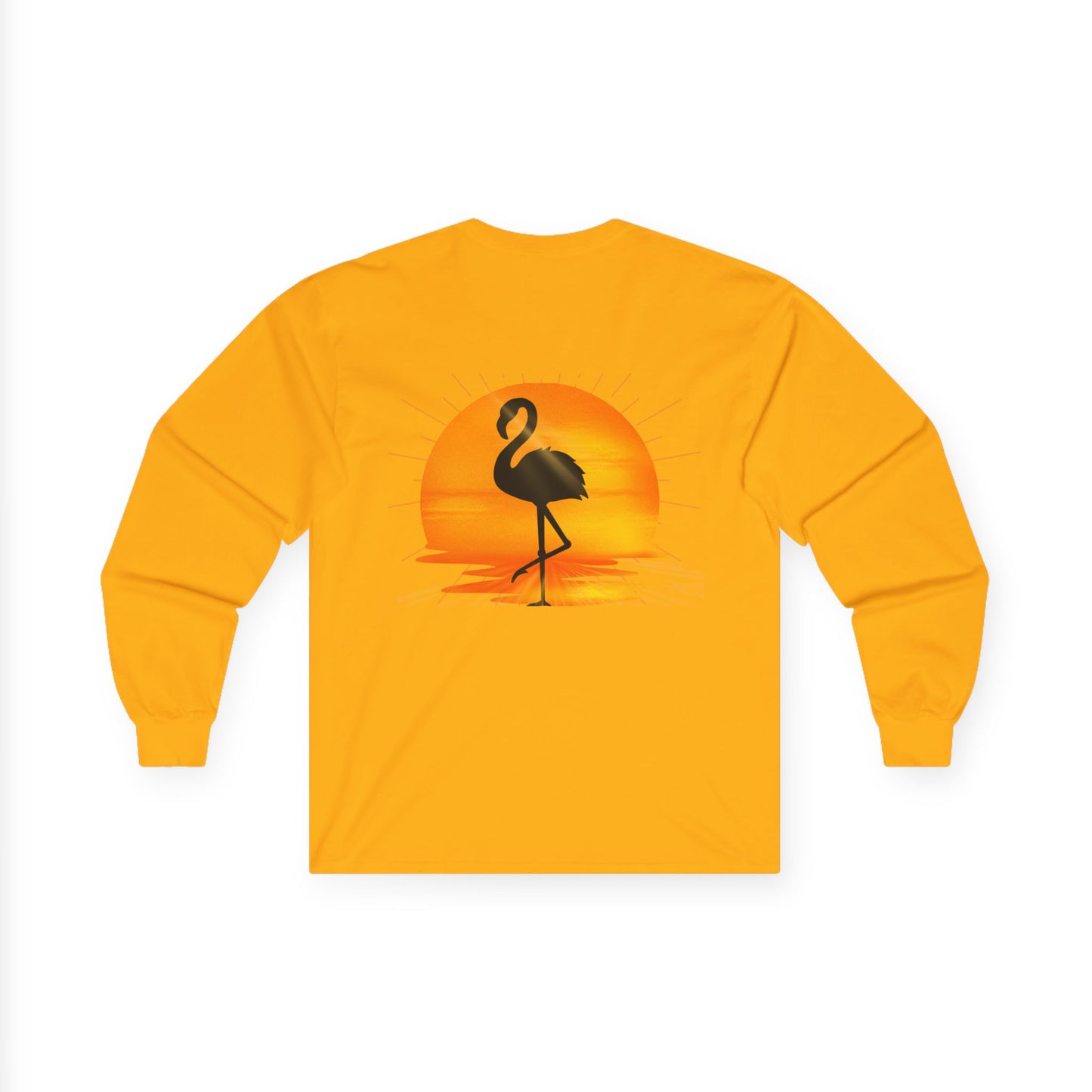 Sunrise Flamingo Long Sleeve Tee, Vacation Shirt, Casual Outfit, Summer Apparel, Gift for Beach Lovers, Graphic Tee, Relaxed Fit