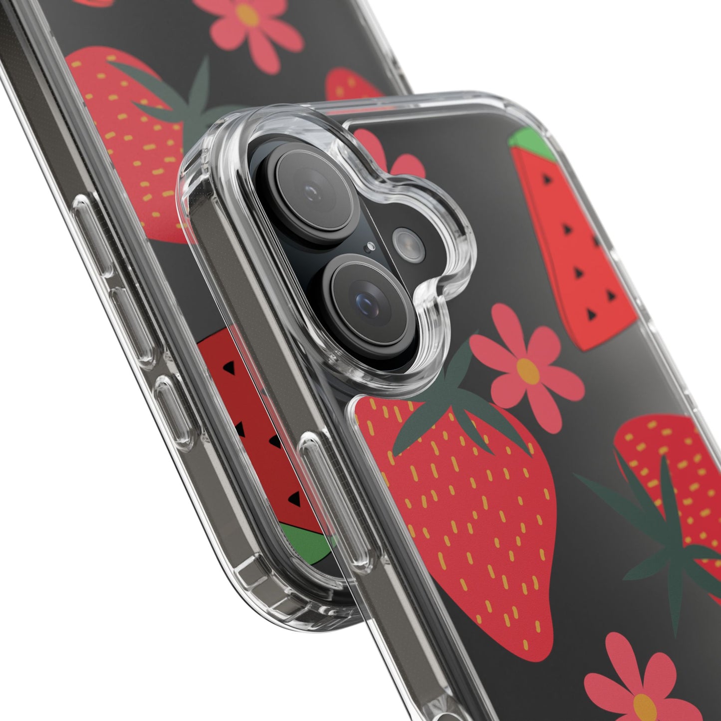 Fruity Clear Phone Case, Vibrant Strawberry and Flower Design, Cute Phone Cover, Trendy Accessories, Summer Vibe Gift