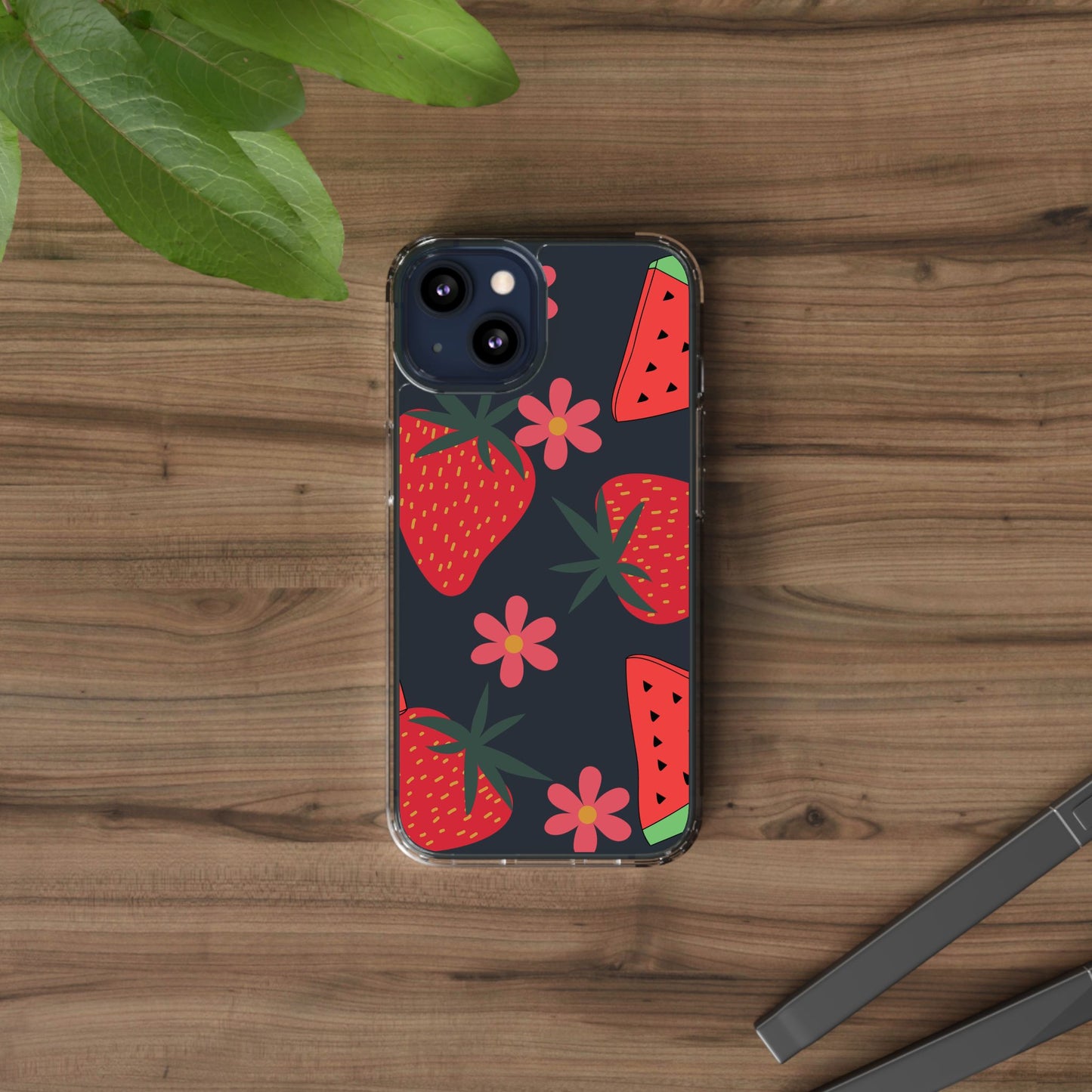 Fruity Clear Phone Case, Vibrant Strawberry and Flower Design, Cute Phone Cover, Trendy Accessories, Summer Vibe Gift