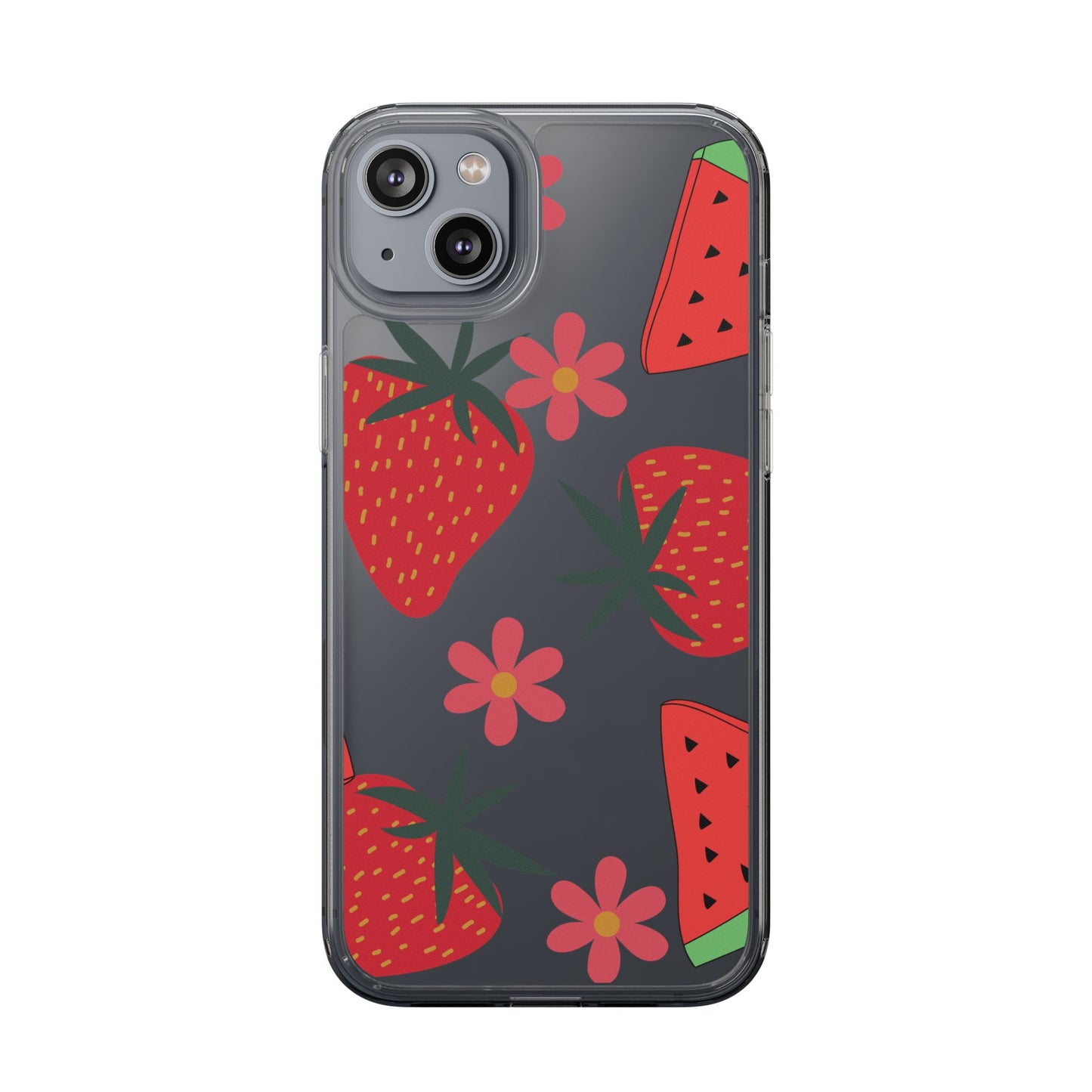 Fruity Clear Phone Case, Vibrant Strawberry and Flower Design, Cute Phone Cover, Trendy Accessories, Summer Vibe Gift