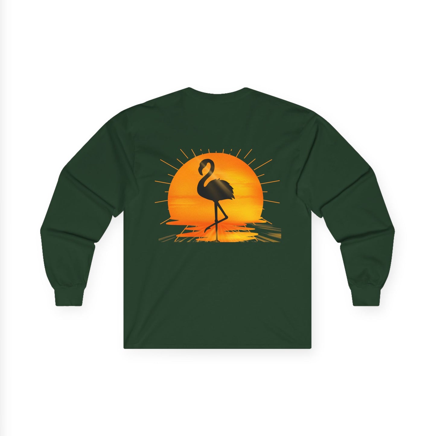 Sunrise Flamingo Long Sleeve Tee, Vacation Shirt, Casual Outfit, Summer Apparel, Gift for Beach Lovers, Graphic Tee, Relaxed Fit