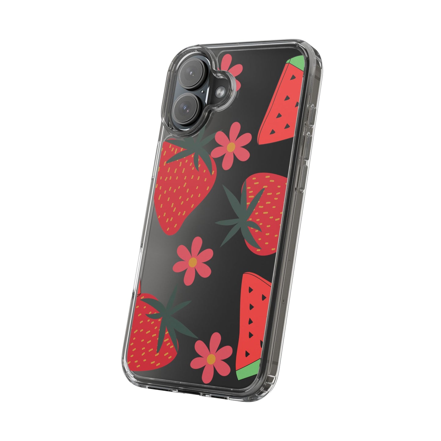 Fruity Clear Phone Case, Vibrant Strawberry and Flower Design, Cute Phone Cover, Trendy Accessories, Summer Vibe Gift