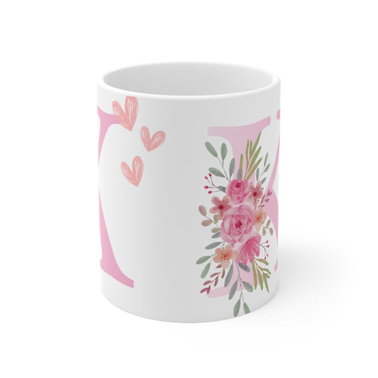 Floral Initial Coffee Mugs  Personalized Gift for Her  Cute Ceramic Cups, Tea Cups,Wedding, Home Decor