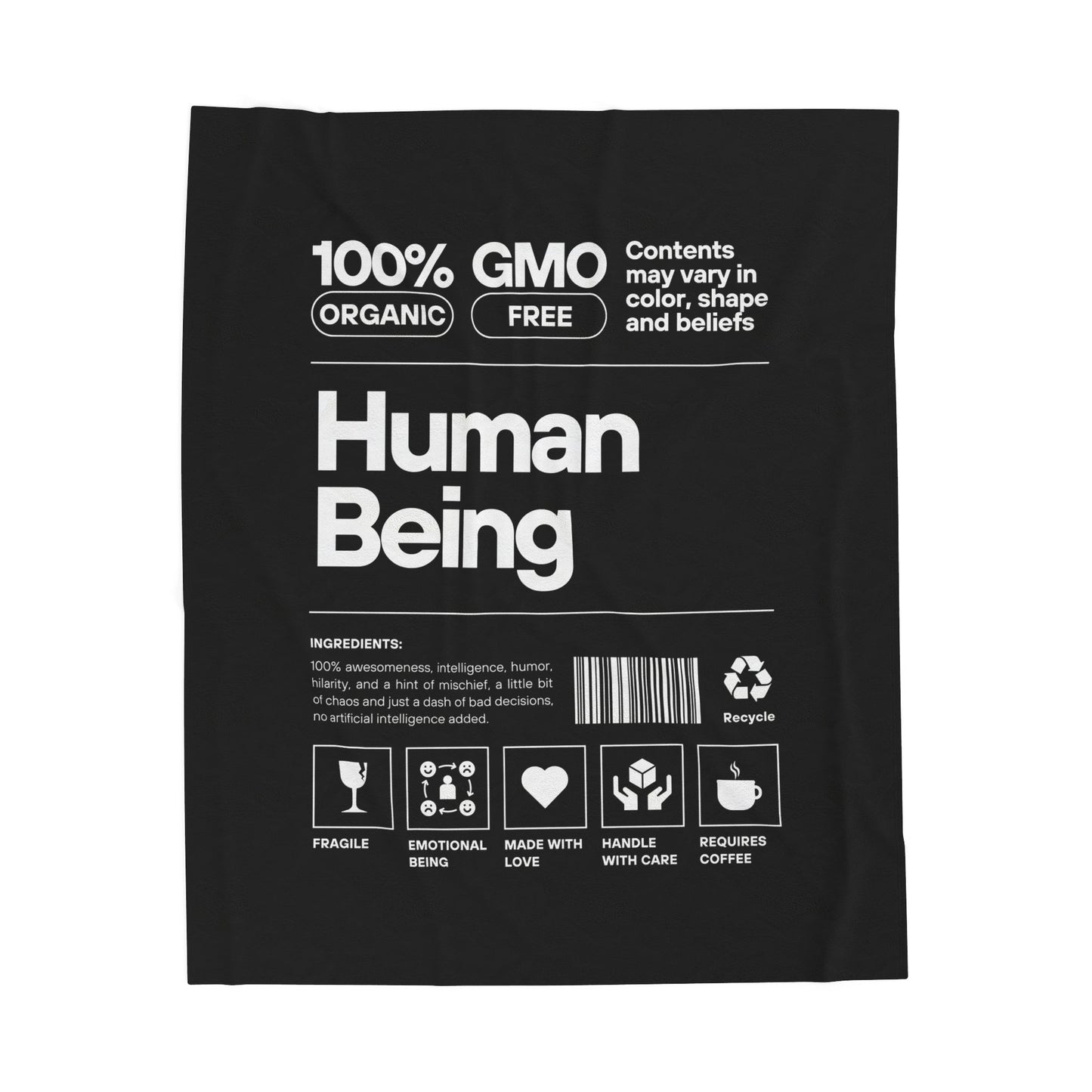 Cozy Organic Velveteen Blanket - Human Being Design, Gift for Her, Home Decor, Eco-Friendly, Self-Care, Birthday Present