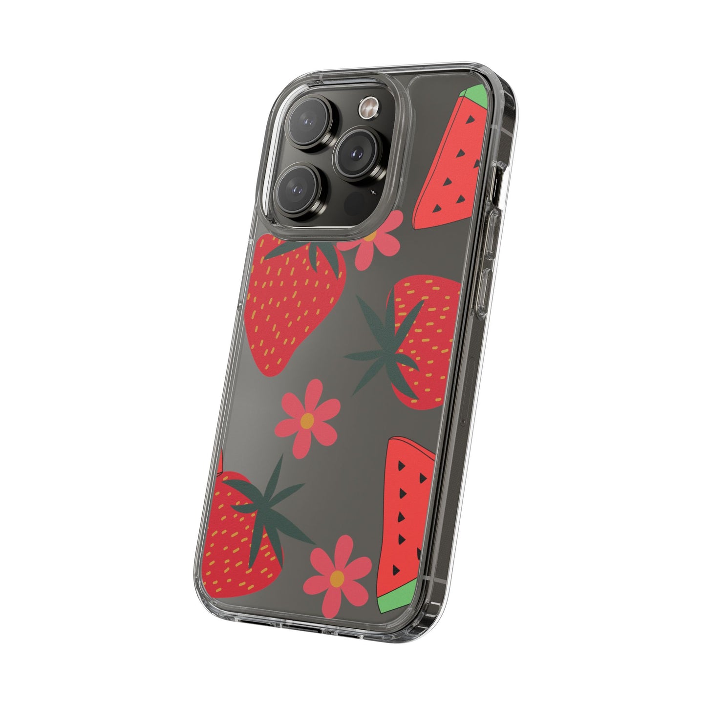 Fruity Clear Phone Case, Vibrant Strawberry and Flower Design, Cute Phone Cover, Trendy Accessories, Summer Vibe Gift