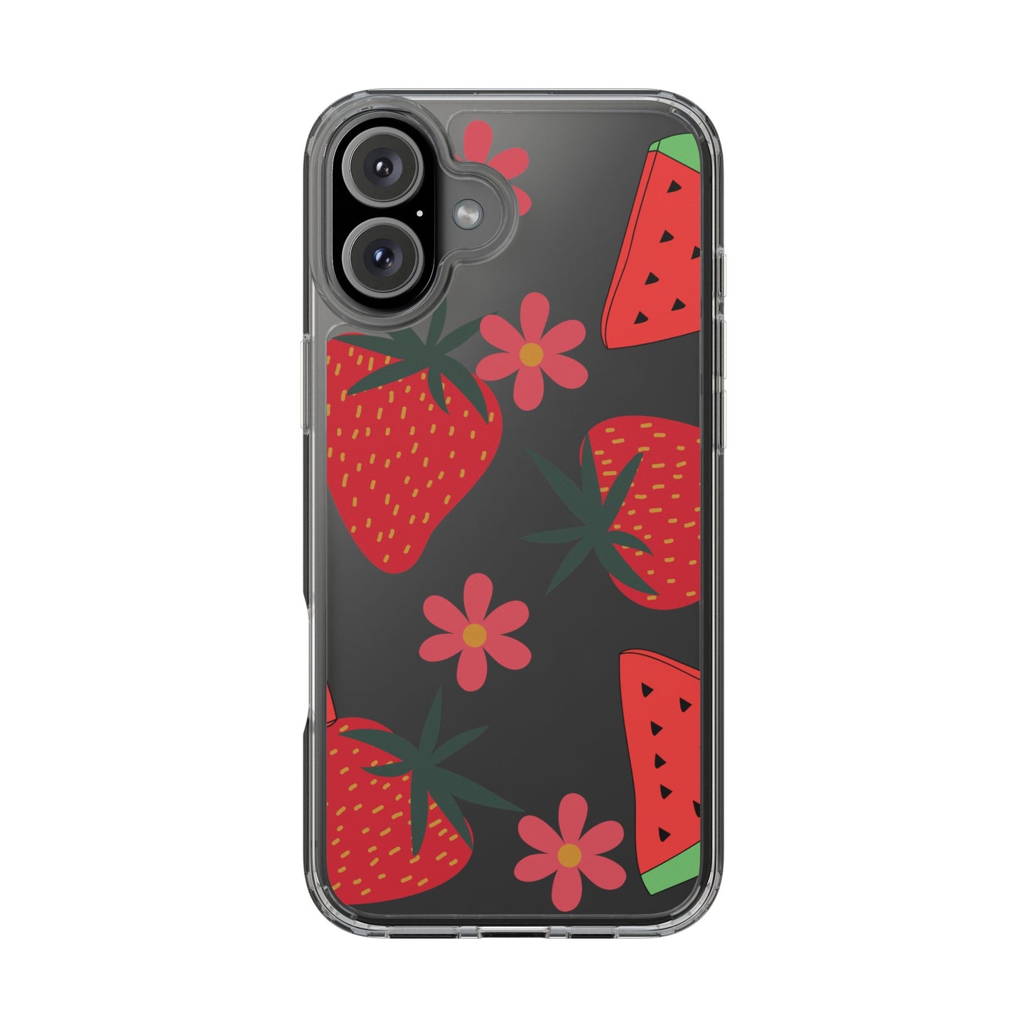 Fruity Clear Phone Case, Vibrant Strawberry and Flower Design, Cute Phone Cover, Trendy Accessories, Summer Vibe Gift