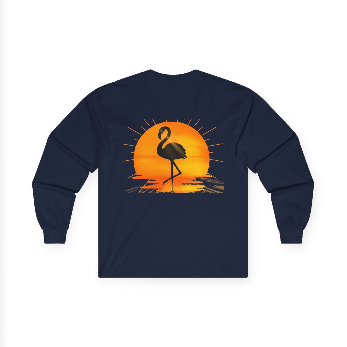 Sunrise Flamingo Long Sleeve Tee, Vacation Shirt, Casual Outfit, Summer Apparel, Gift for Beach Lovers, Graphic Tee, Relaxed Fit