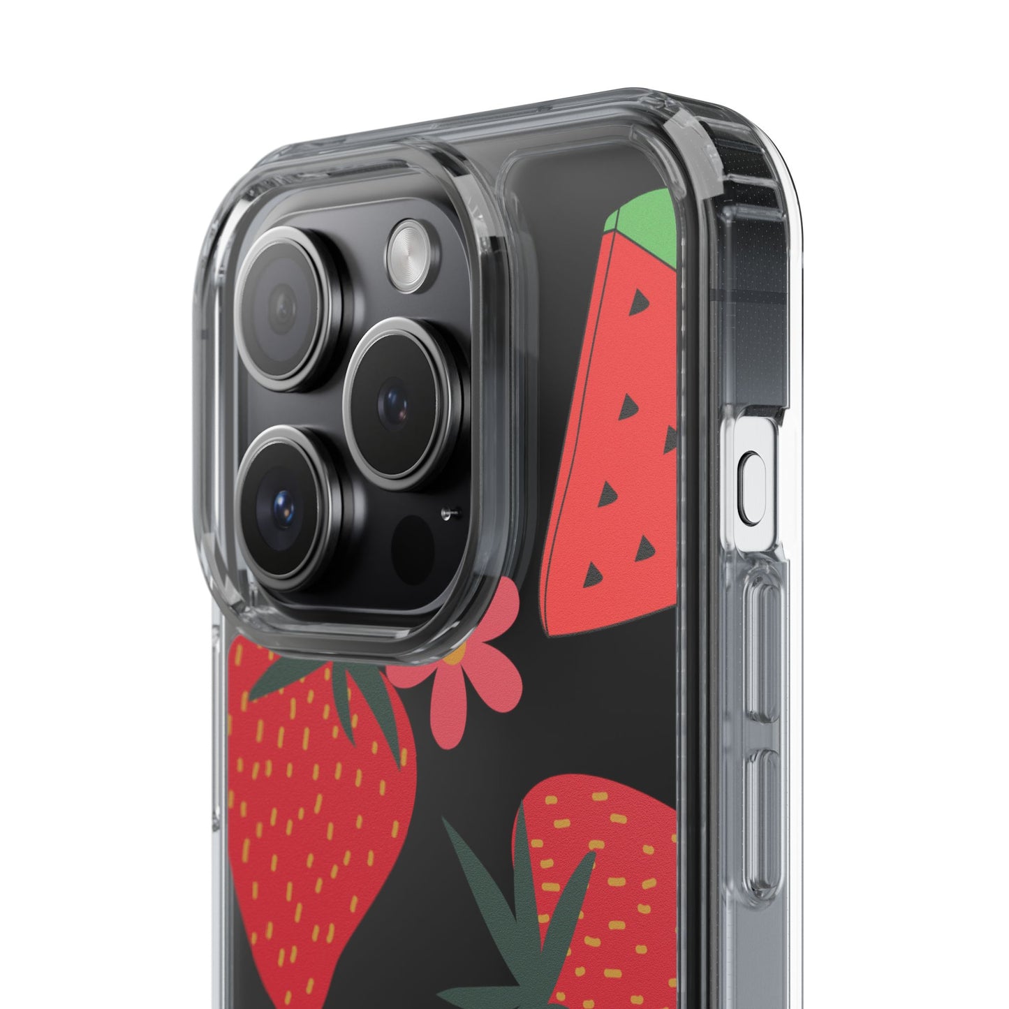 Fruity Clear Phone Case, Vibrant Strawberry and Flower Design, Cute Phone Cover, Trendy Accessories, Summer Vibe Gift