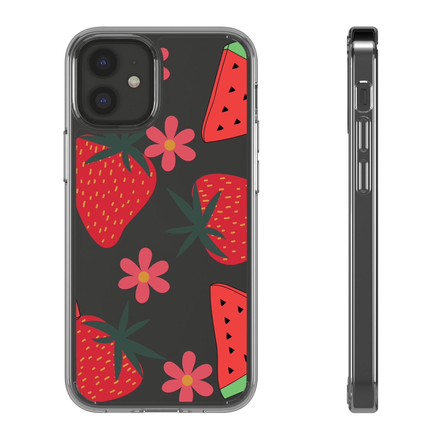 Fruity Clear Phone Case, Vibrant Strawberry and Flower Design, Cute Phone Cover, Trendy Accessories, Summer Vibe Gift