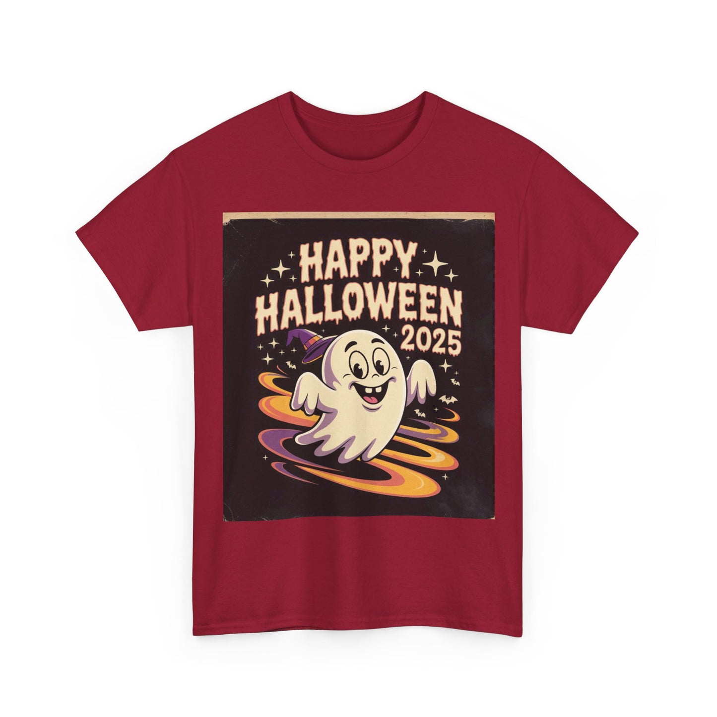 Happy Halloween Ghost Unisex Heavy Cotton Tee, Spooky Shirt, Halloween Costume, Festive Apparel, Autumn Style, Boo-tiful Tee