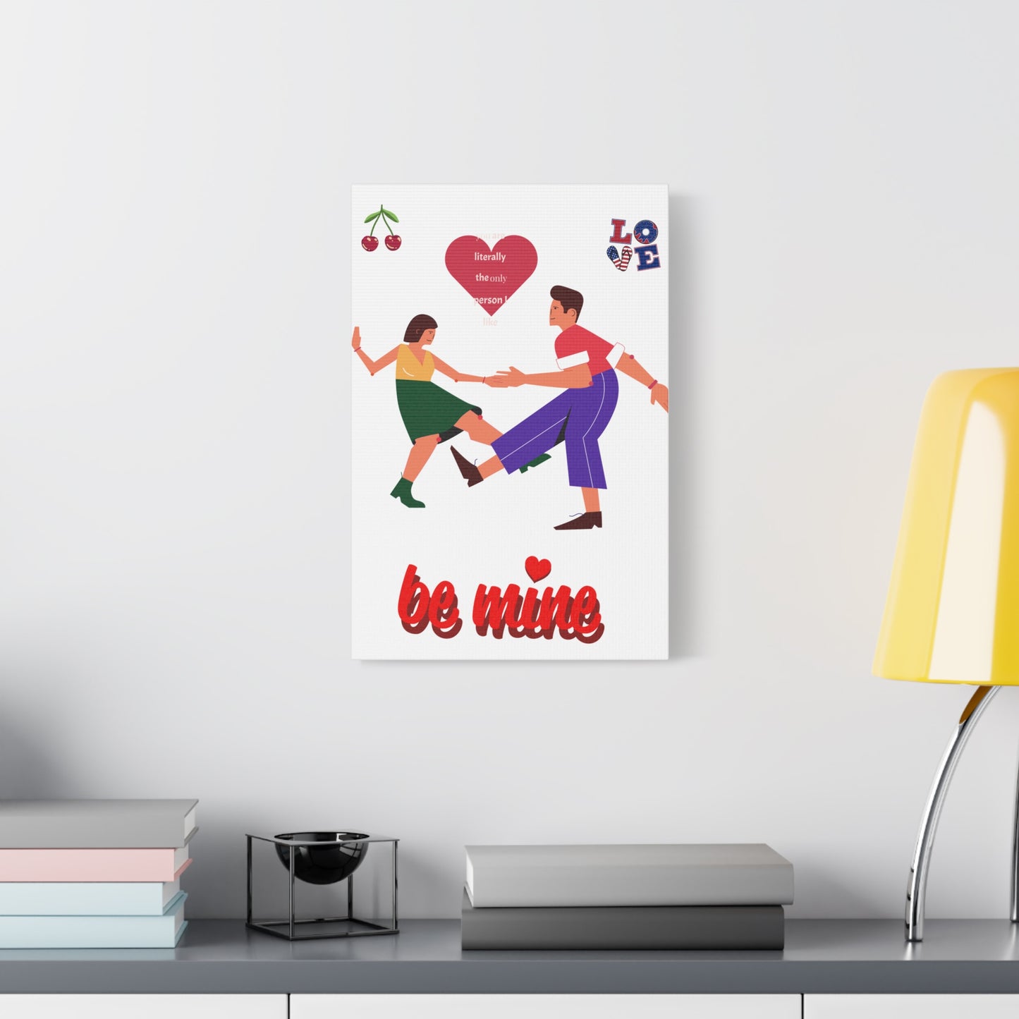Vibrant Canvas Art Print, Cute Couple Dancing, Valentine's Gift, Home Decor, Love Quote Art, Heartfelt Wall Decoration
