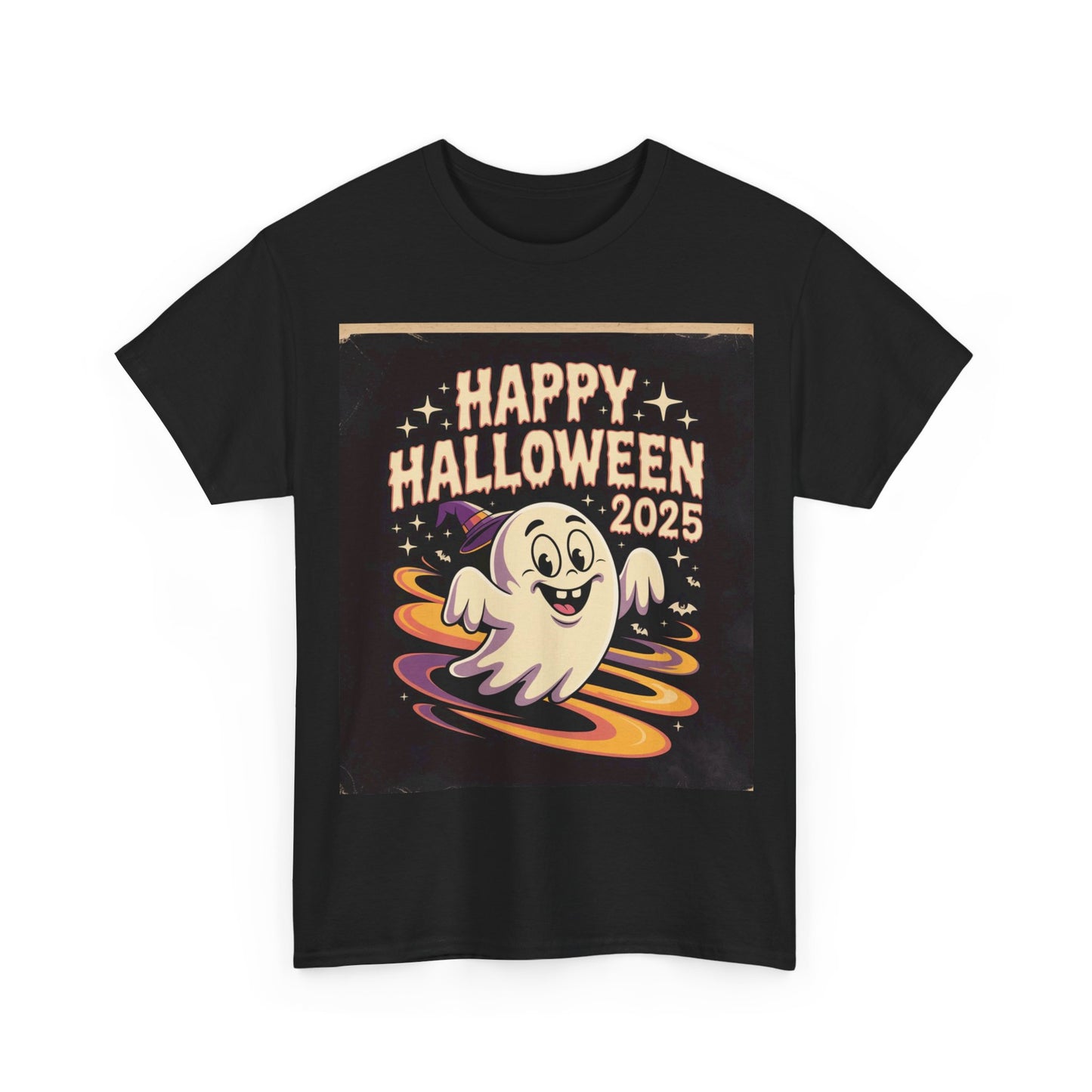 Happy Halloween Ghost Unisex Heavy Cotton Tee, Spooky Shirt, Halloween Costume, Festive Apparel, Autumn Style, Boo-tiful Tee