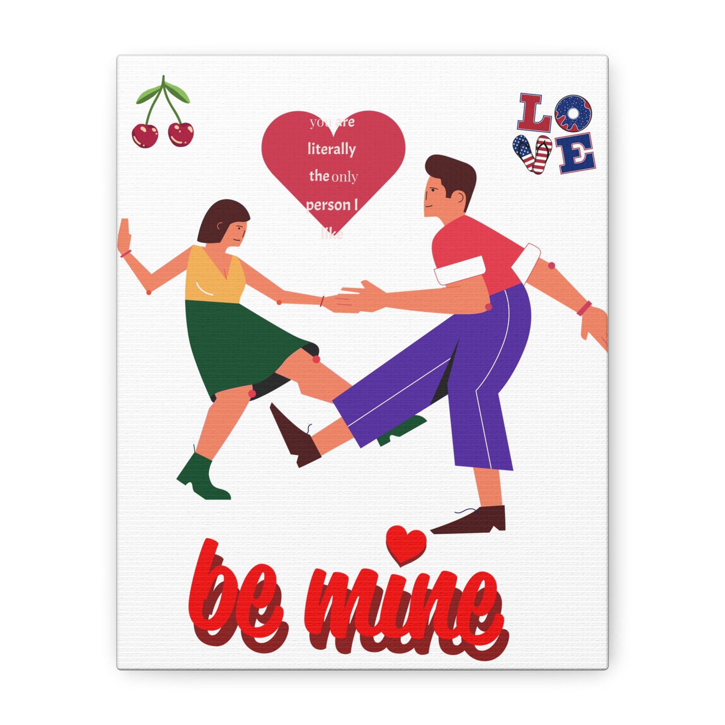 Vibrant Canvas Art Print, Cute Couple Dancing, Valentine's Gift, Home Decor, Love Quote Art, Heartfelt Wall Decoration