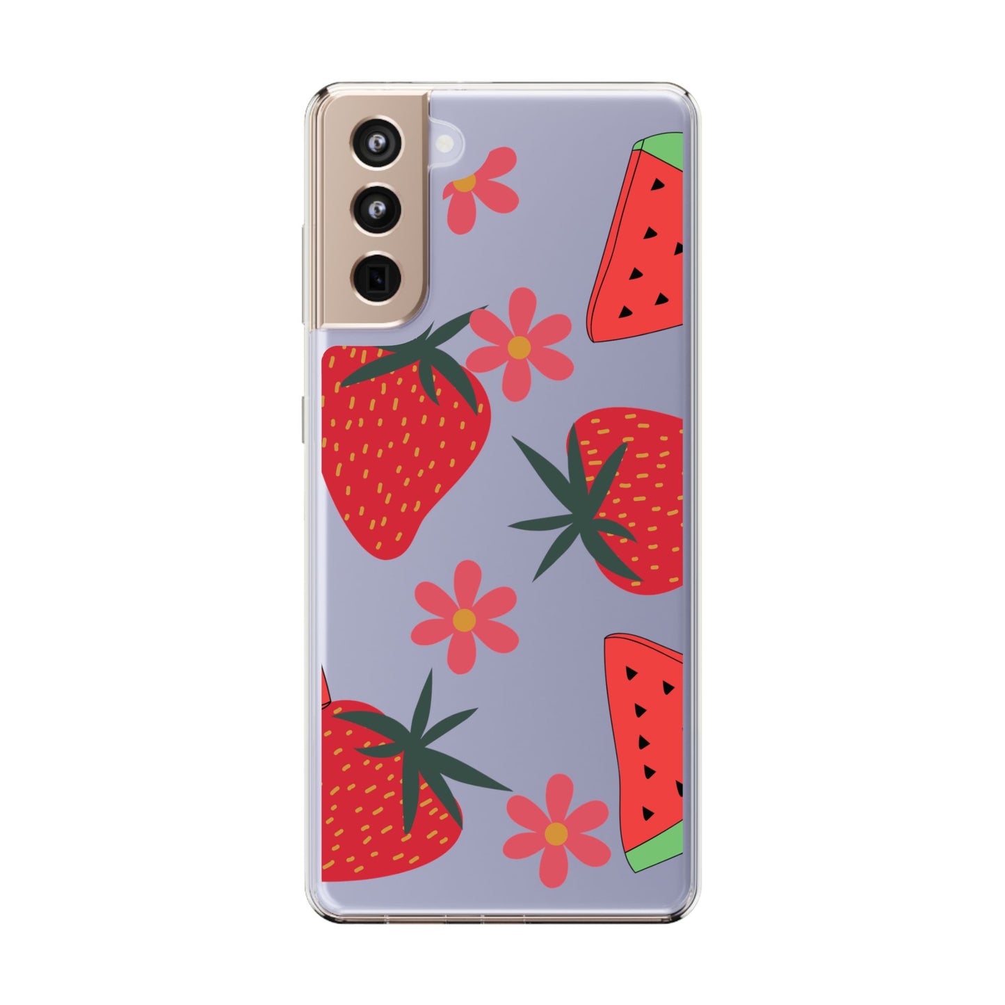 Fruity Clear Phone Case, Vibrant Strawberry and Flower Design, Cute Phone Cover, Trendy Accessories, Summer Vibe Gift