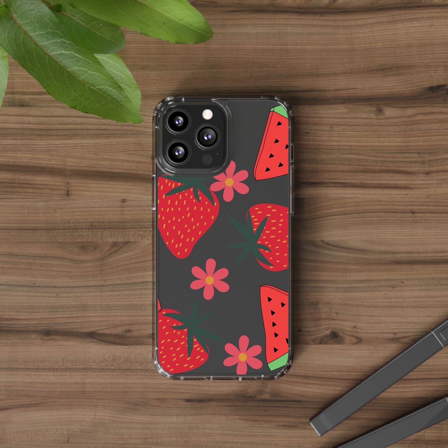 Fruity Clear Phone Case, Vibrant Strawberry and Flower Design, Cute Phone Cover, Trendy Accessories, Summer Vibe Gift