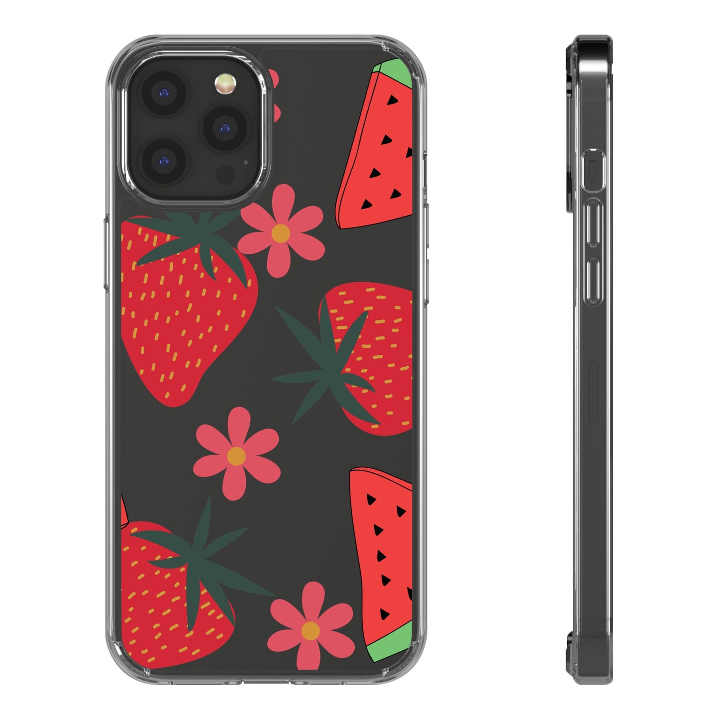Fruity Clear Phone Case, Vibrant Strawberry and Flower Design, Cute Phone Cover, Trendy Accessories, Summer Vibe Gift