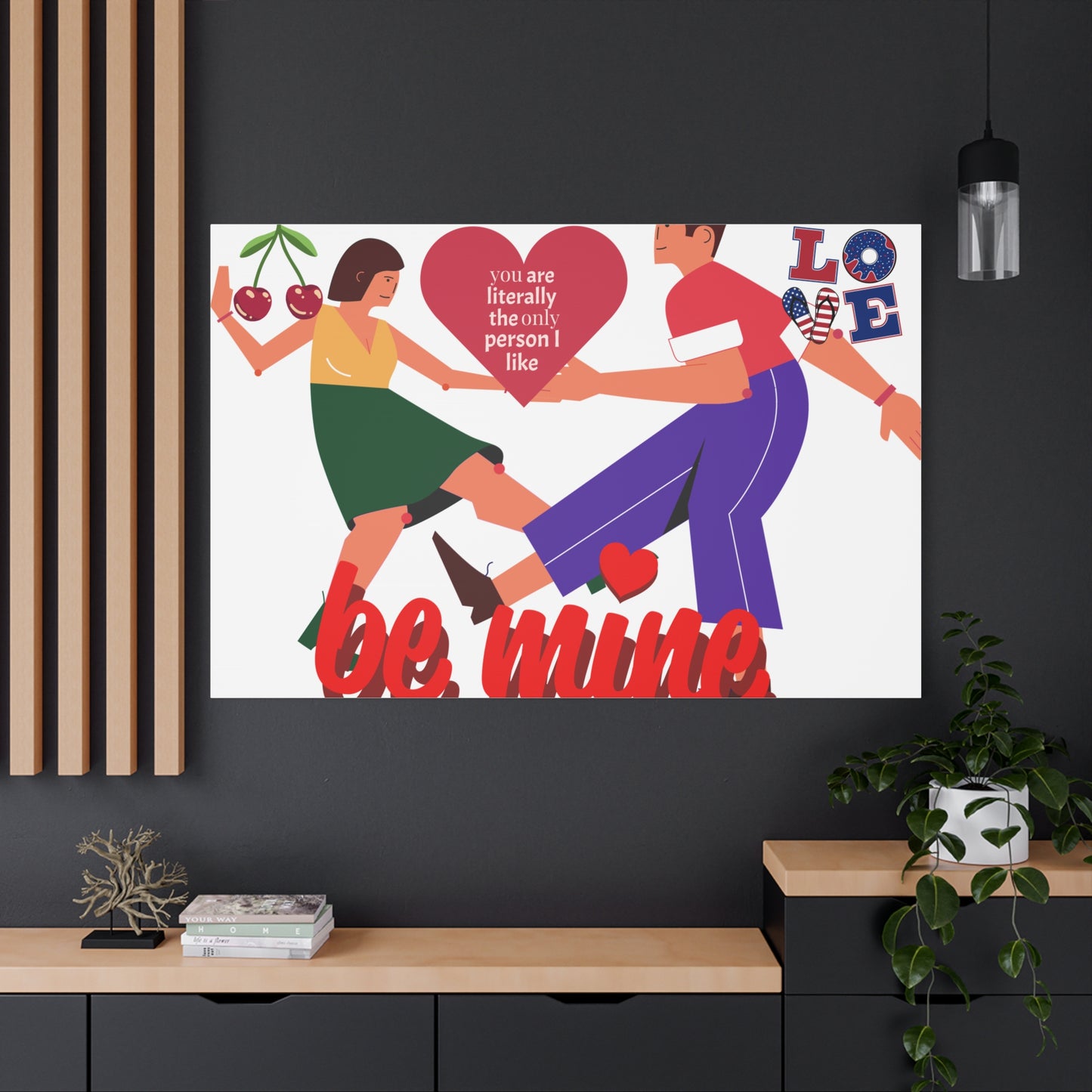 Vibrant Canvas Art Print, Cute Couple Dancing, Valentine's Gift, Home Decor, Love Quote Art, Heartfelt Wall Decoration