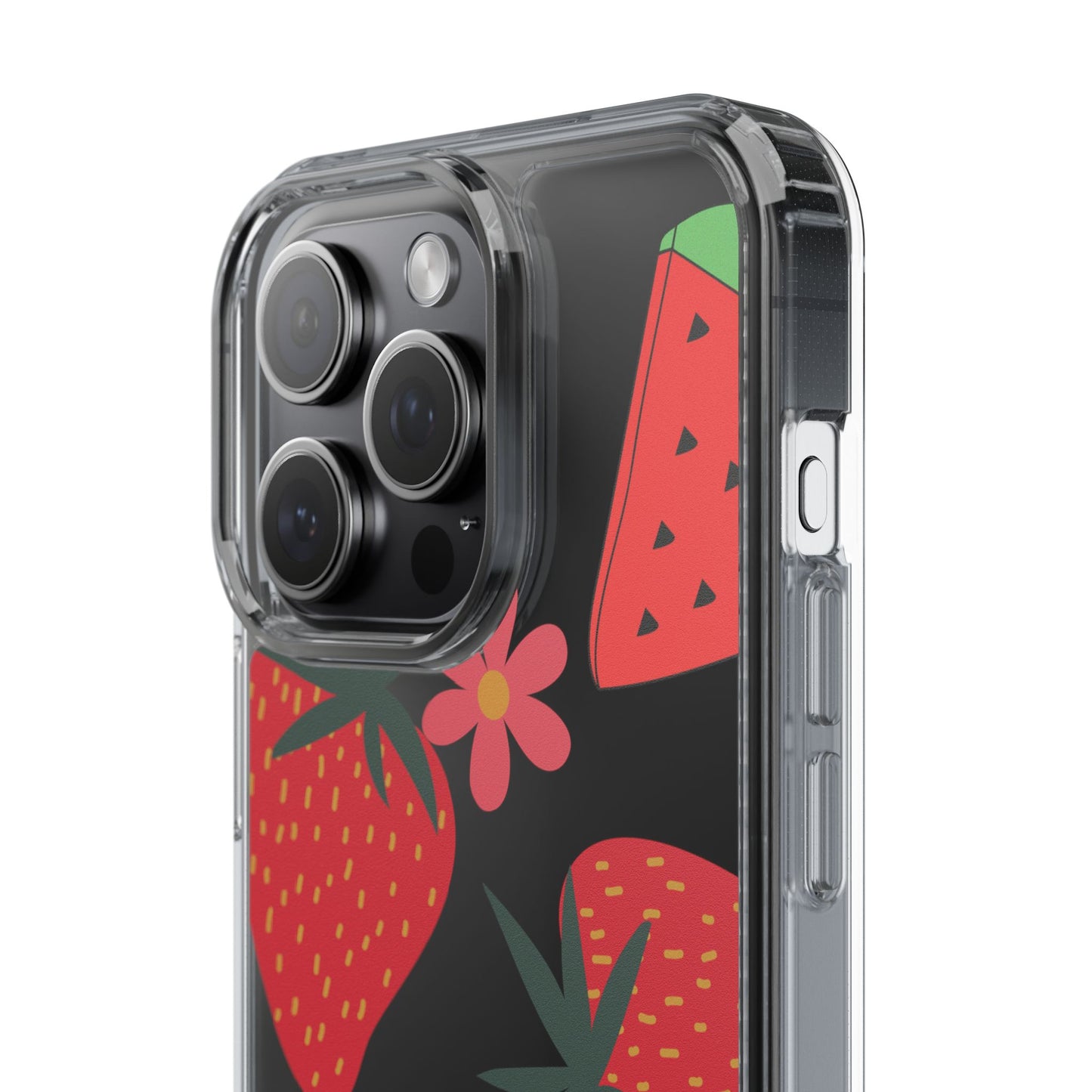 Fruity Clear Phone Case, Vibrant Strawberry and Flower Design, Cute Phone Cover, Trendy Accessories, Summer Vibe Gift