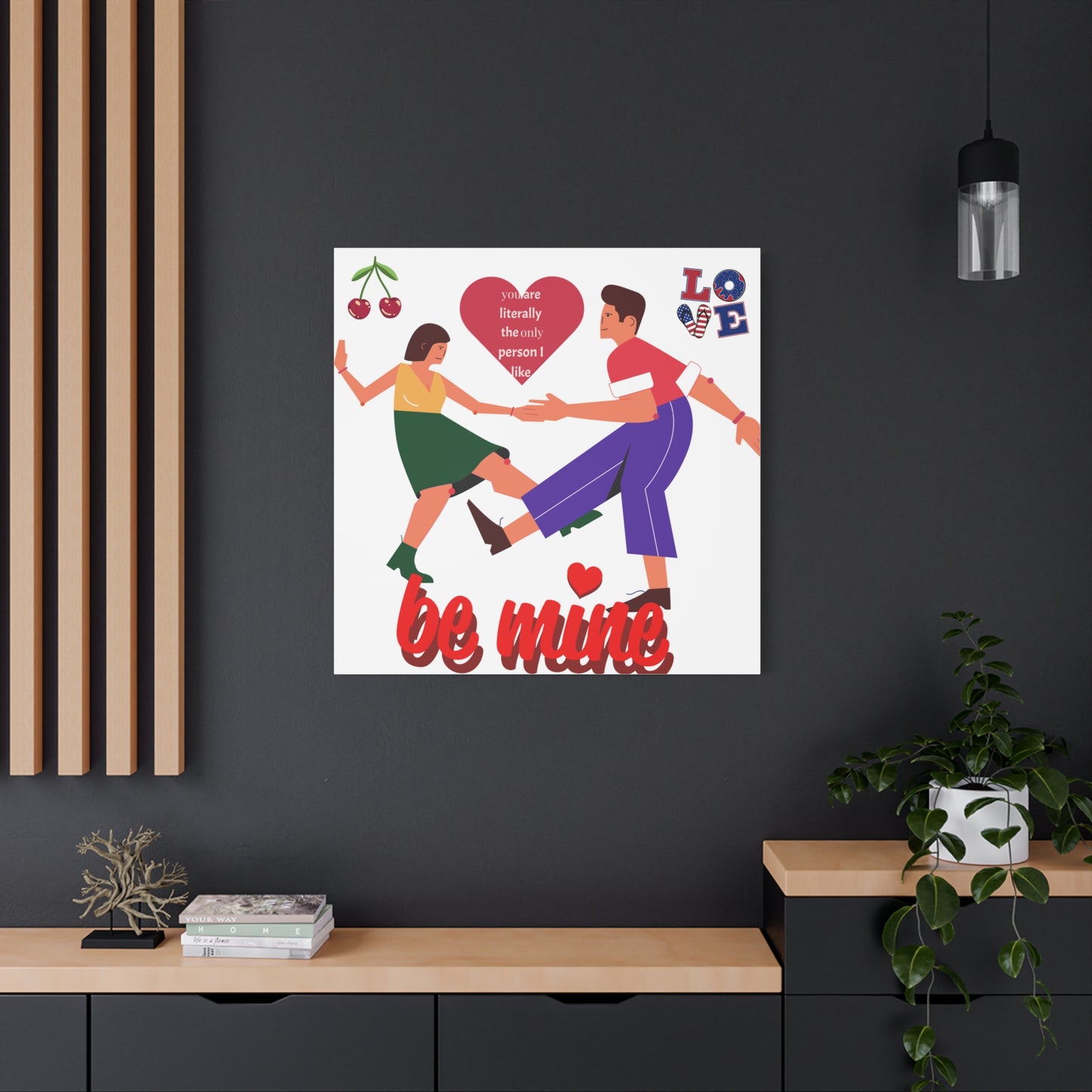 Vibrant Canvas Art Print, Cute Couple Dancing, Valentine's Gift, Home Decor, Love Quote Art, Heartfelt Wall Decoration