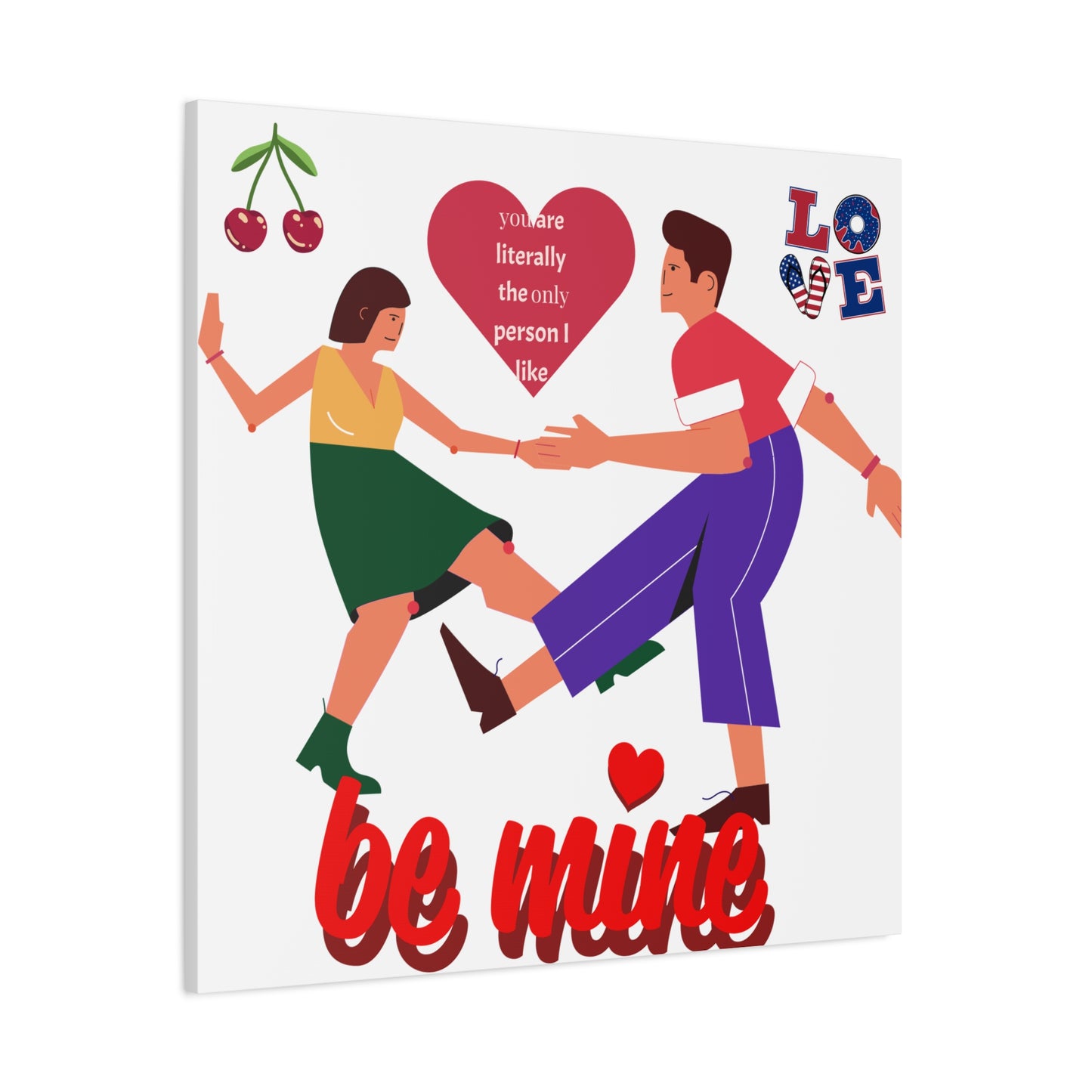 Vibrant Canvas Art Print, Cute Couple Dancing, Valentine's Gift, Home Decor, Love Quote Art, Heartfelt Wall Decoration