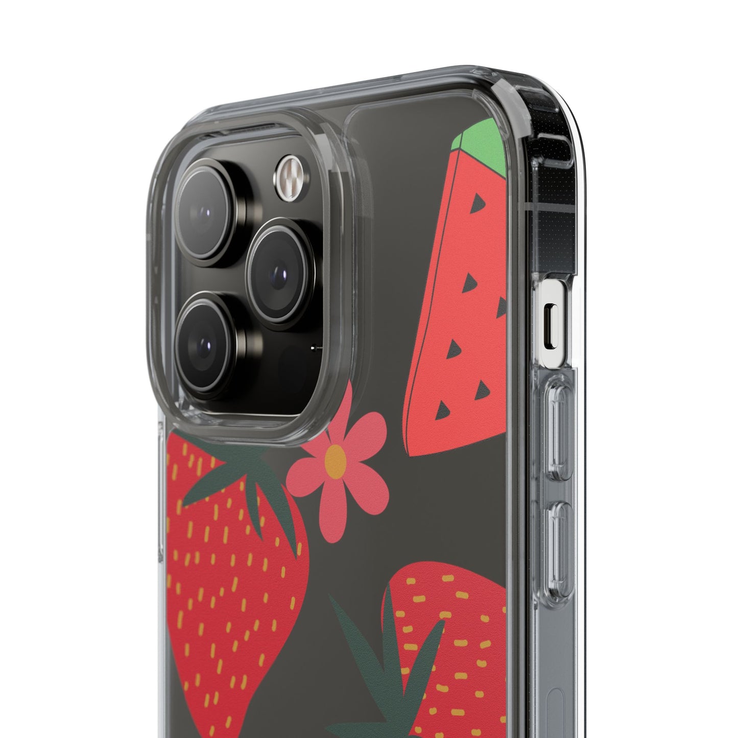 Fruity Clear Phone Case, Vibrant Strawberry and Flower Design, Cute Phone Cover, Trendy Accessories, Summer Vibe Gift
