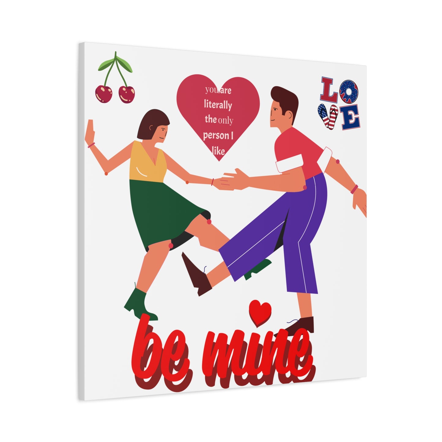 Vibrant Canvas Art Print, Cute Couple Dancing, Valentine's Gift, Home Decor, Love Quote Art, Heartfelt Wall Decoration