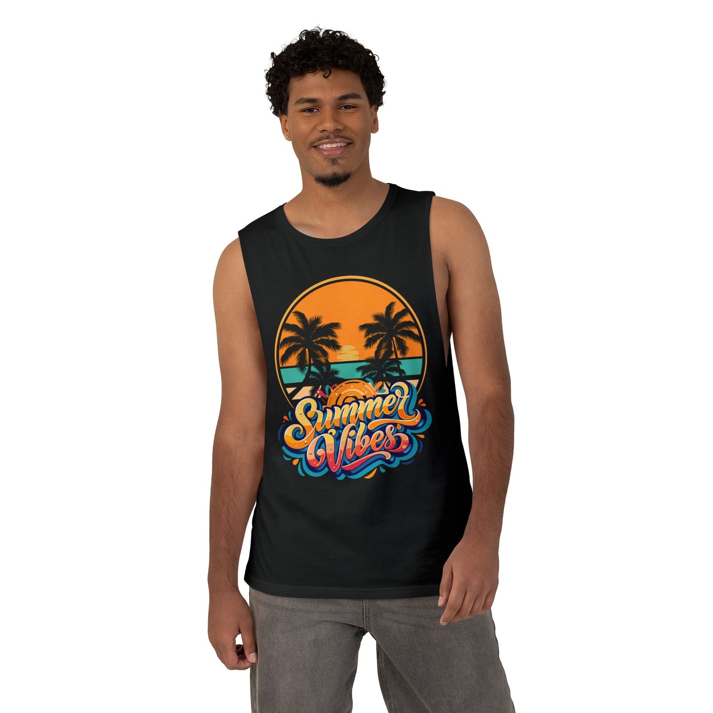 Summer Vibes Tank Top, Unisex Beachwear, Tropical Tee, Vacation Shirt, Casual Summer Apparel, Gift for Him/Her