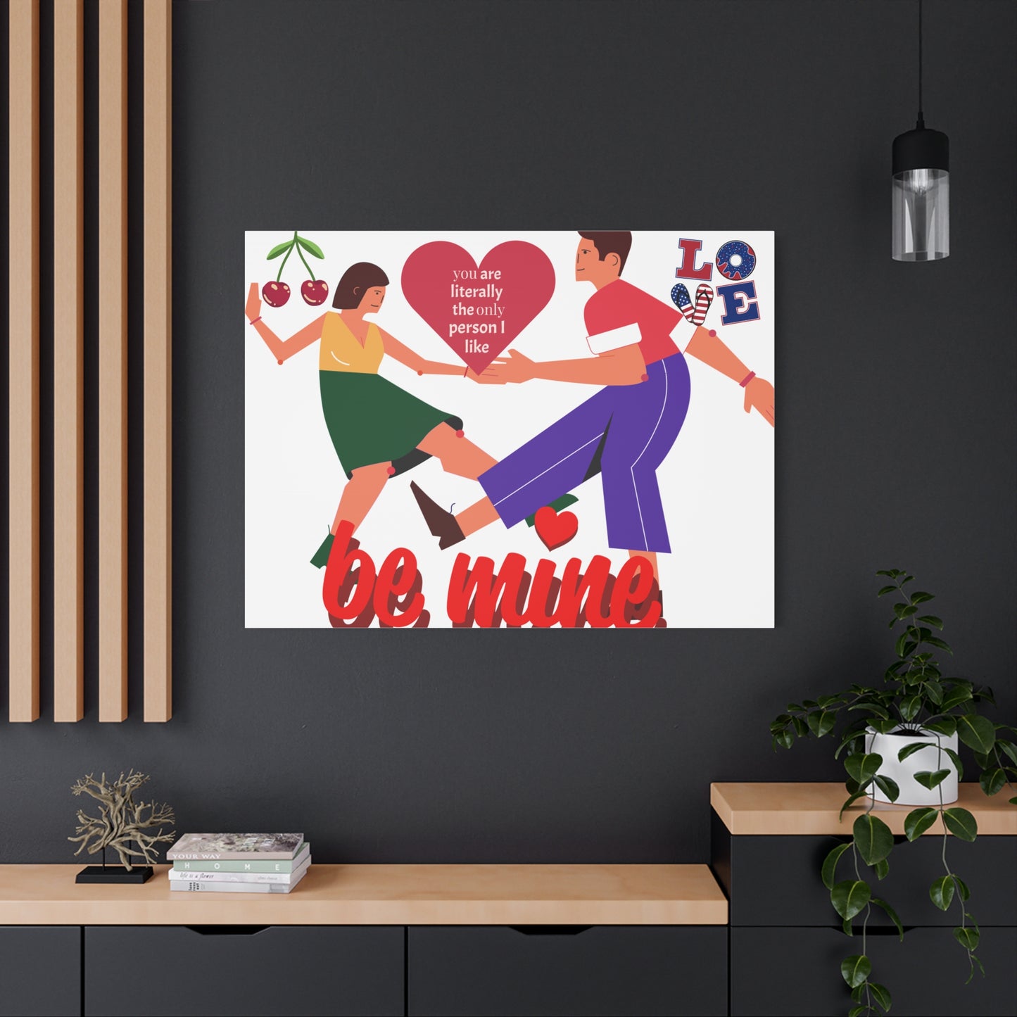 Vibrant Canvas Art Print, Cute Couple Dancing, Valentine's Gift, Home Decor, Love Quote Art, Heartfelt Wall Decoration