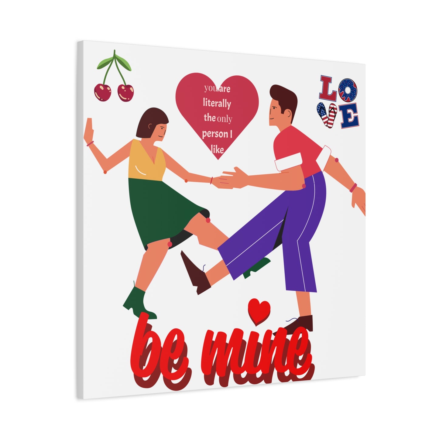Vibrant Canvas Art Print, Cute Couple Dancing, Valentine's Gift, Home Decor, Love Quote Art, Heartfelt Wall Decoration