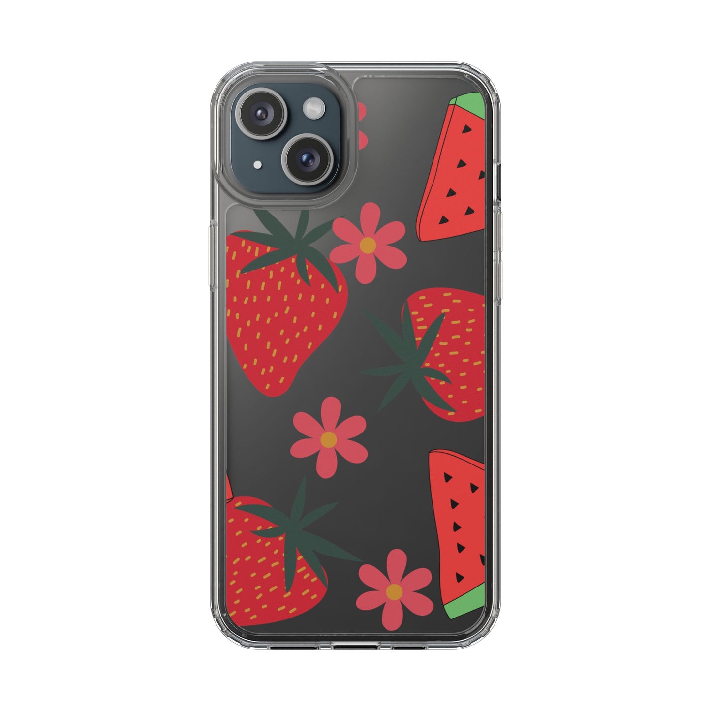 Fruity Clear Phone Case, Vibrant Strawberry and Flower Design, Cute Phone Cover, Trendy Accessories, Summer Vibe Gift