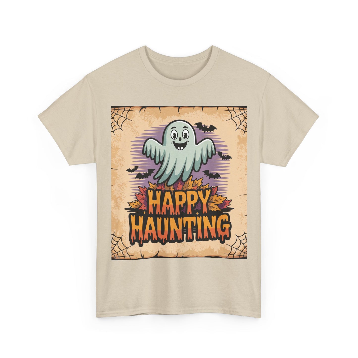 Halloween Ghost Tee, Happy Haunting Cotton Shirt, Unisex Spooky T-Shirt, Fall Festive Apparel, Ghostly Fun Clothing