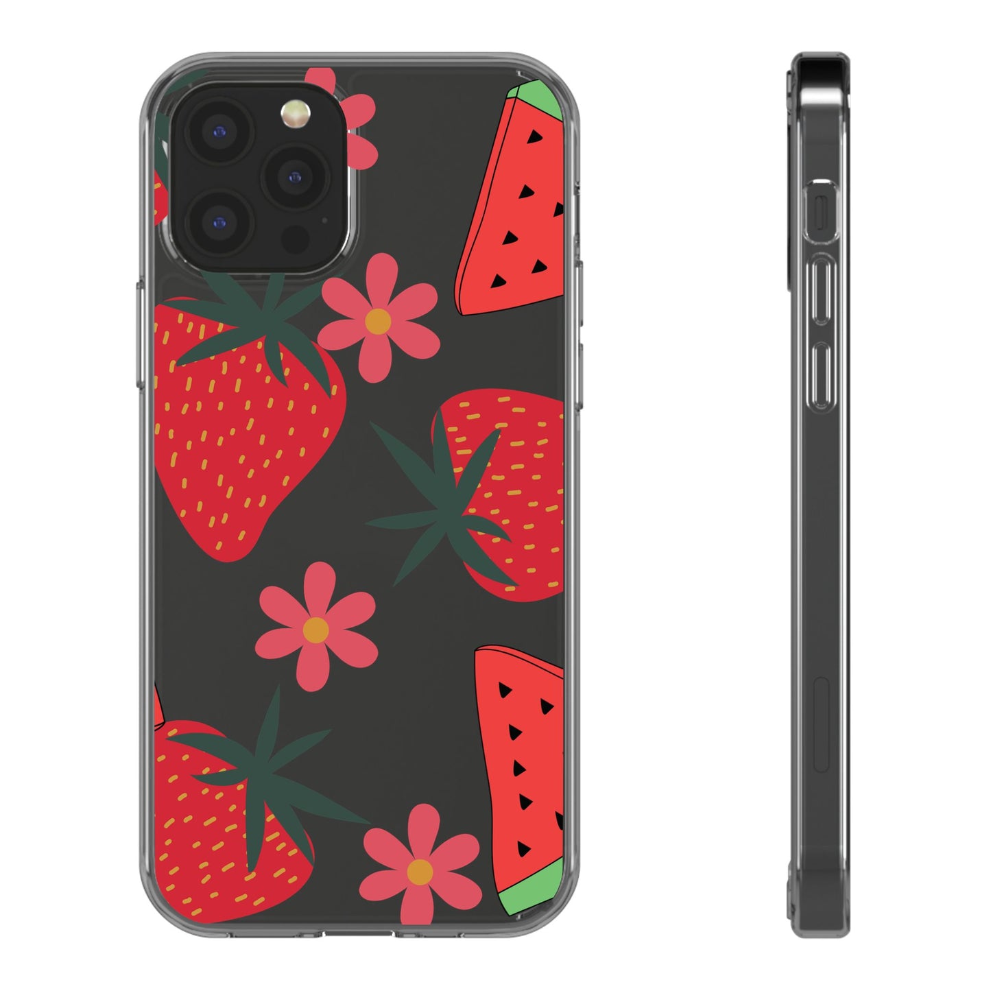 Fruity Clear Phone Case, Vibrant Strawberry and Flower Design, Cute Phone Cover, Trendy Accessories, Summer Vibe Gift