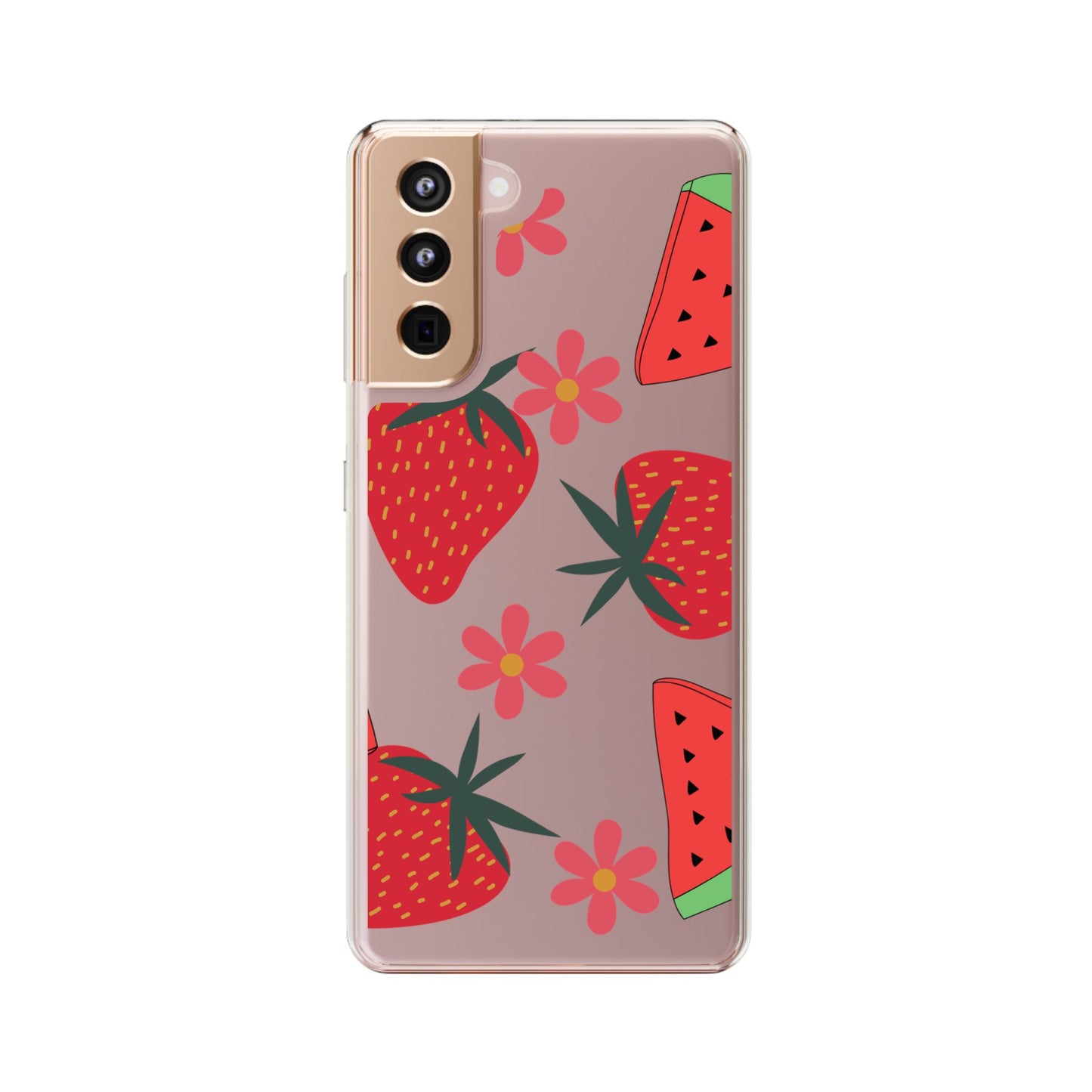 Fruity Clear Phone Case, Vibrant Strawberry and Flower Design, Cute Phone Cover, Trendy Accessories, Summer Vibe Gift