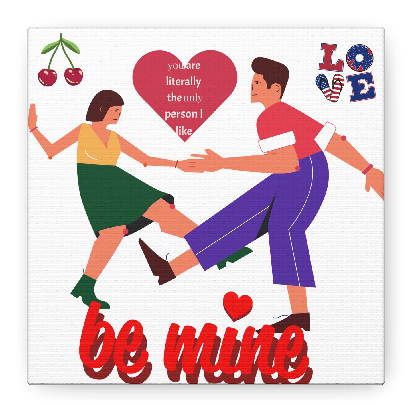 Vibrant Canvas Art Print, Cute Couple Dancing, Valentine's Gift, Home Decor, Love Quote Art, Heartfelt Wall Decoration