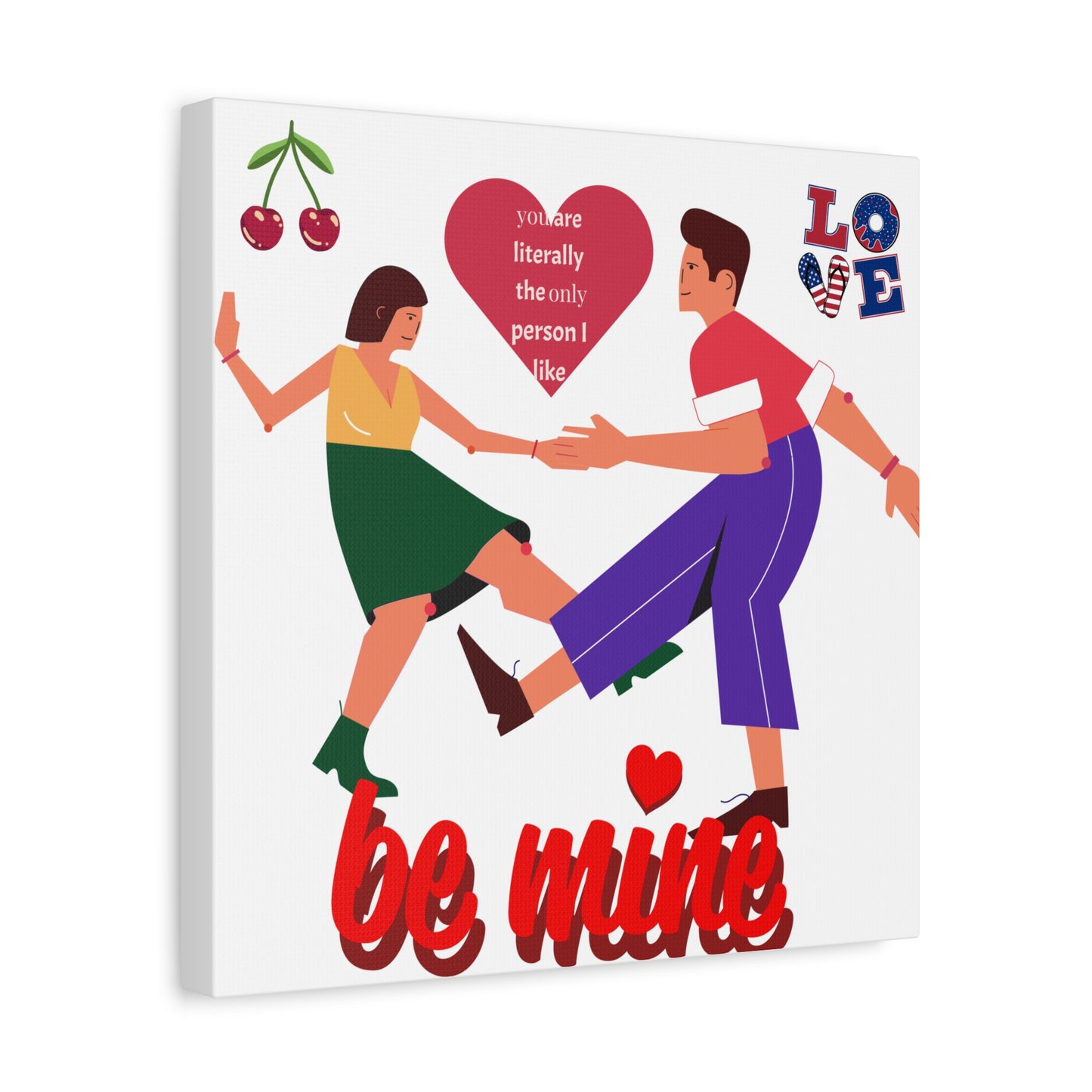 Vibrant Canvas Art Print, Cute Couple Dancing, Valentine's Gift, Home Decor, Love Quote Art, Heartfelt Wall Decoration