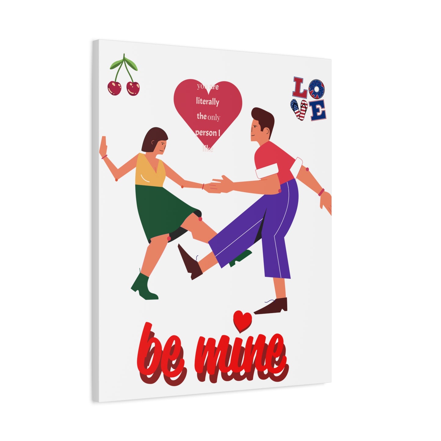 Vibrant Canvas Art Print, Cute Couple Dancing, Valentine's Gift, Home Decor, Love Quote Art, Heartfelt Wall Decoration