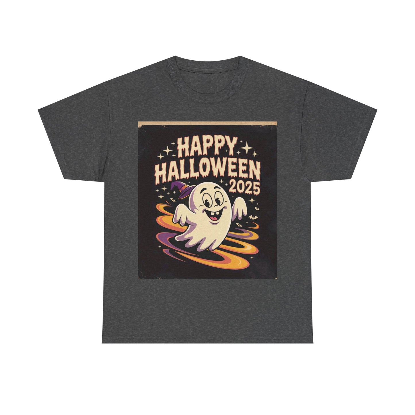 Happy Halloween Ghost Unisex Heavy Cotton Tee, Spooky Shirt, Halloween Costume, Festive Apparel, Autumn Style, Boo-tiful Tee