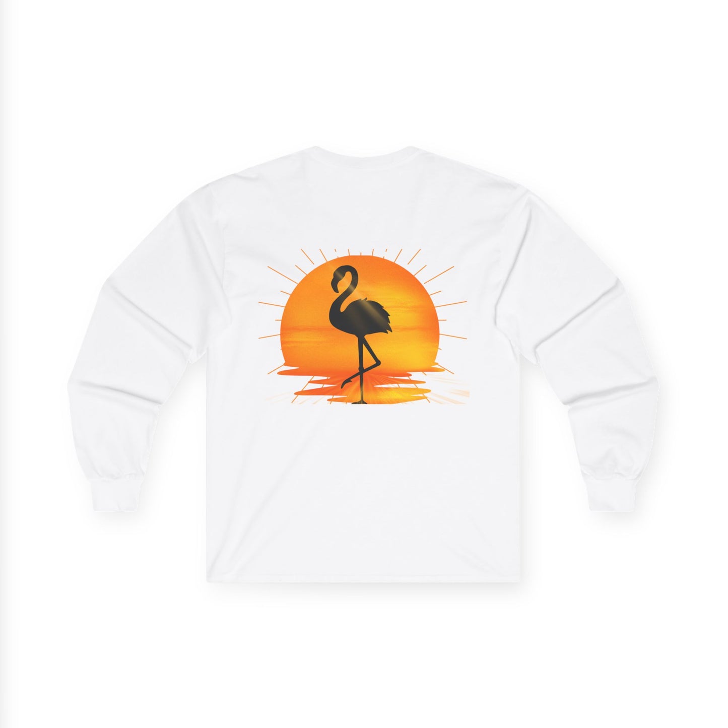 Sunrise Flamingo Long Sleeve Tee, Vacation Shirt, Casual Outfit, Summer Apparel, Gift for Beach Lovers, Graphic Tee, Relaxed Fit