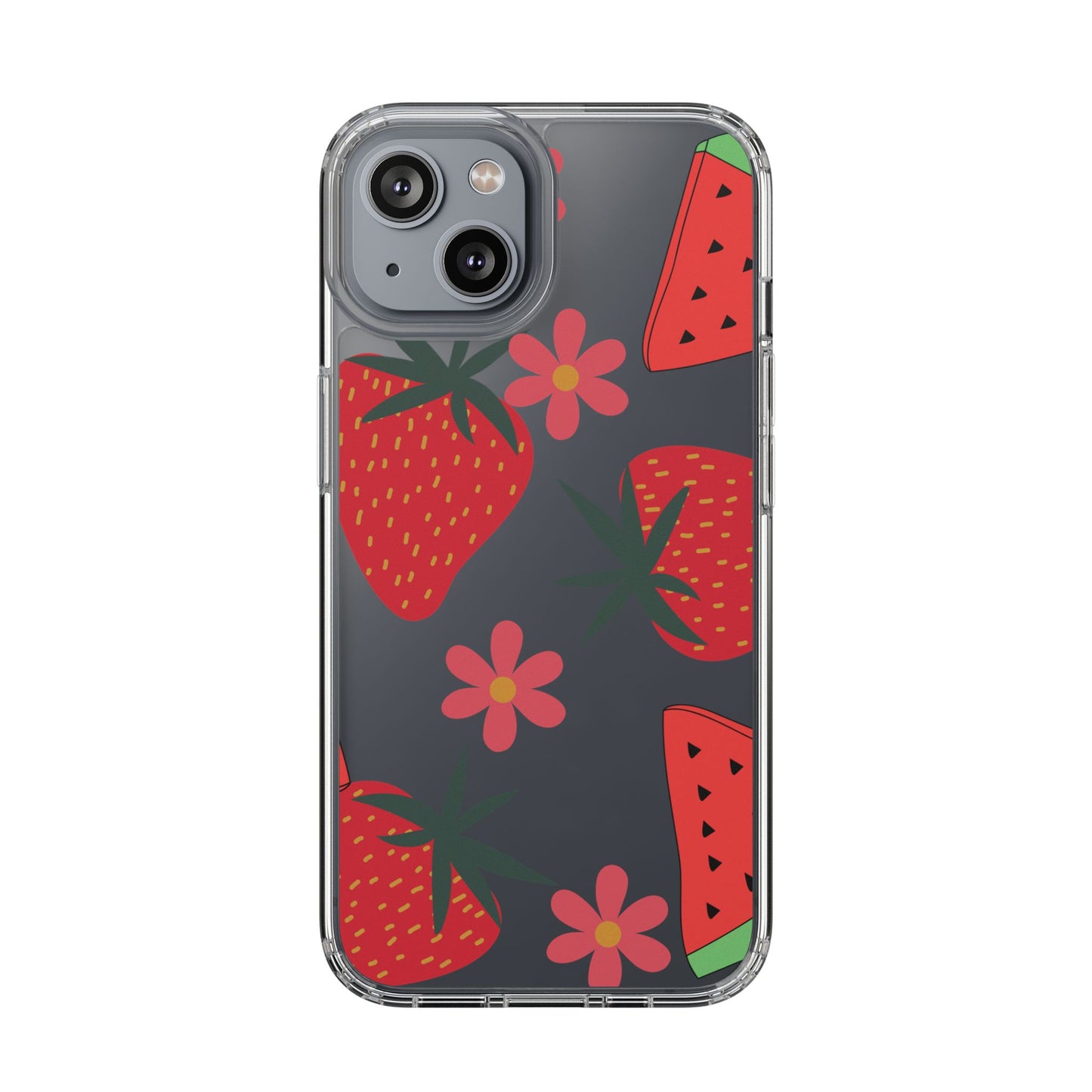 Fruity Clear Phone Case, Vibrant Strawberry and Flower Design, Cute Phone Cover, Trendy Accessories, Summer Vibe Gift