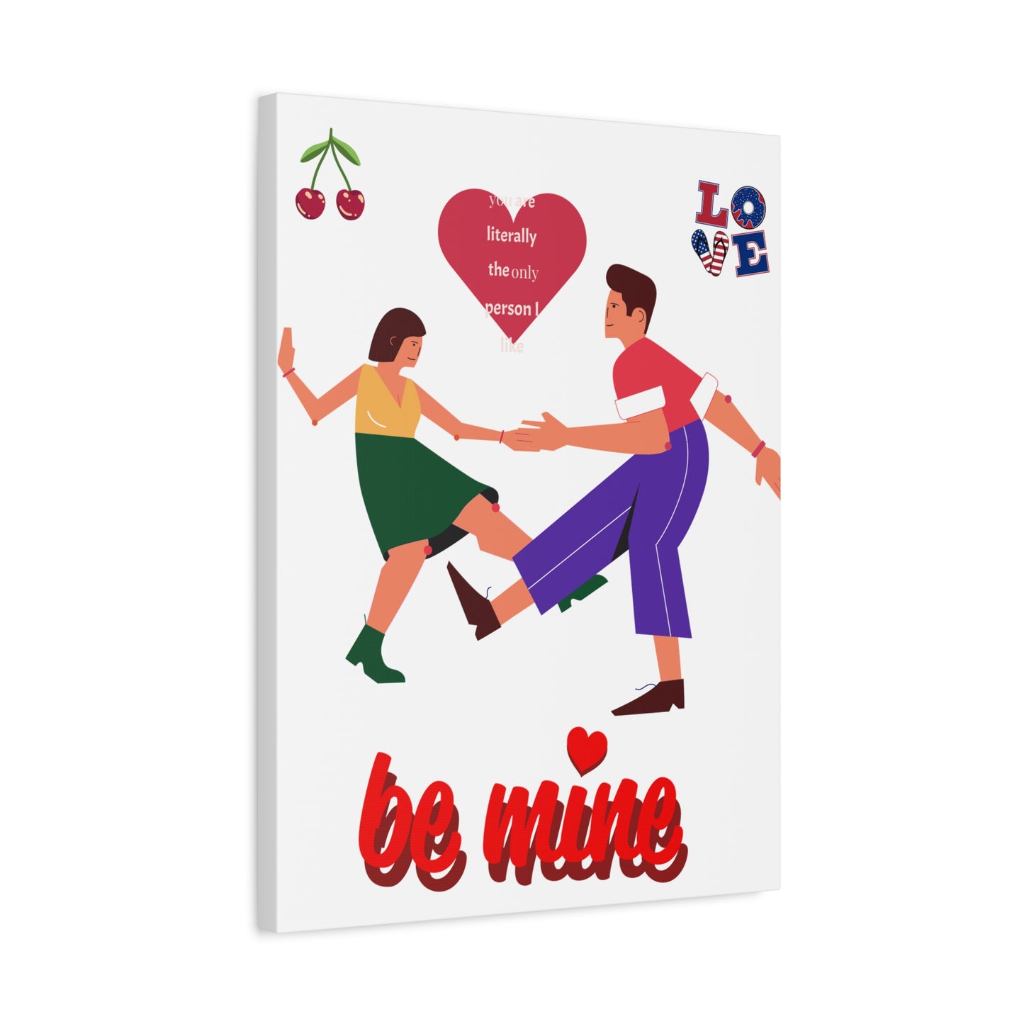 Vibrant Canvas Art Print, Cute Couple Dancing, Valentine's Gift, Home Decor, Love Quote Art, Heartfelt Wall Decoration