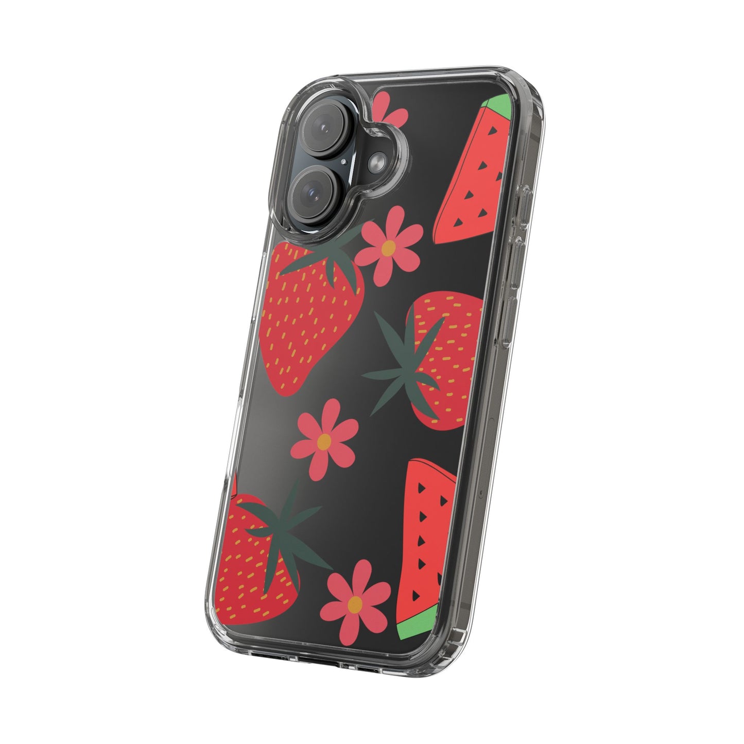 Fruity Clear Phone Case, Vibrant Strawberry and Flower Design, Cute Phone Cover, Trendy Accessories, Summer Vibe Gift