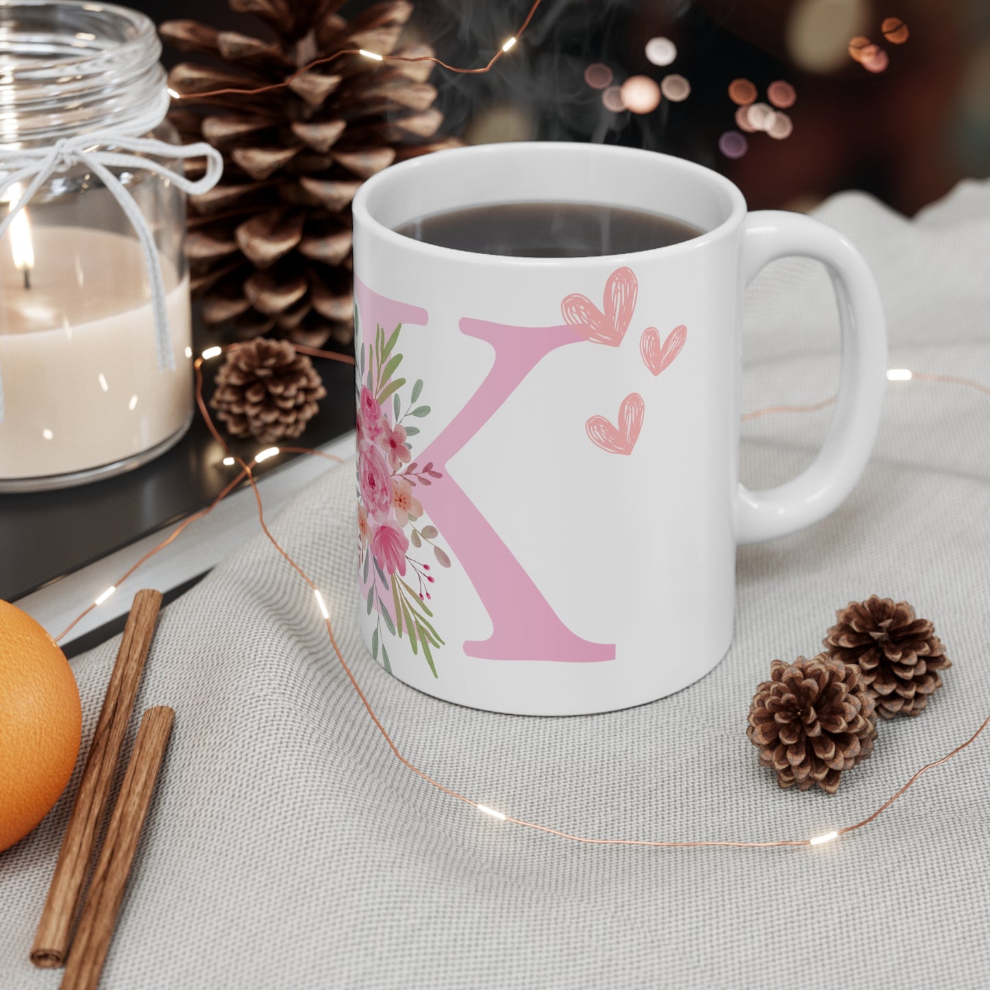 Floral Initial Coffee Mugs  Personalized Gift for Her  Cute Ceramic Cups, Tea Cups,Wedding, Home Decor