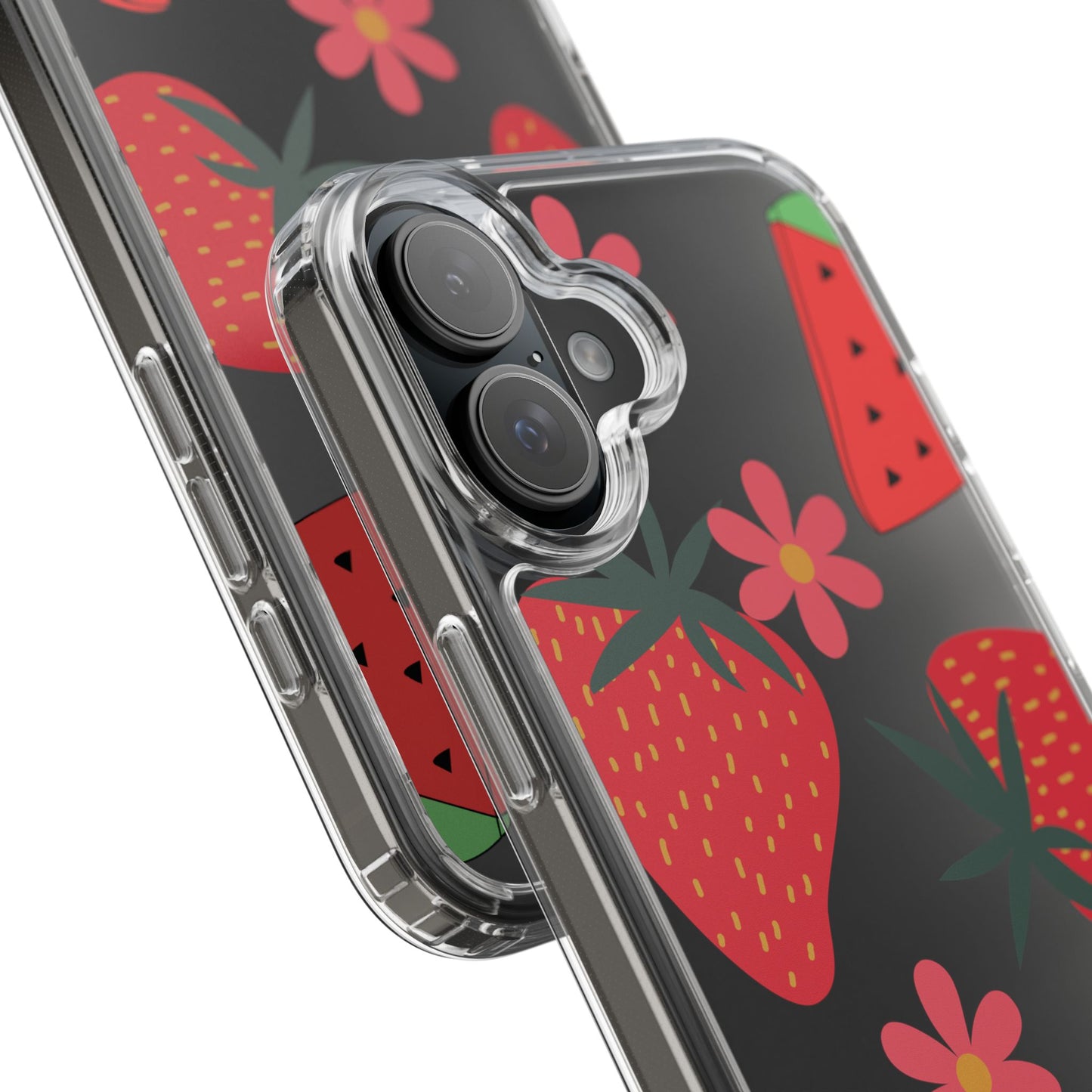 Fruity Clear Phone Case, Vibrant Strawberry and Flower Design, Cute Phone Cover, Trendy Accessories, Summer Vibe Gift