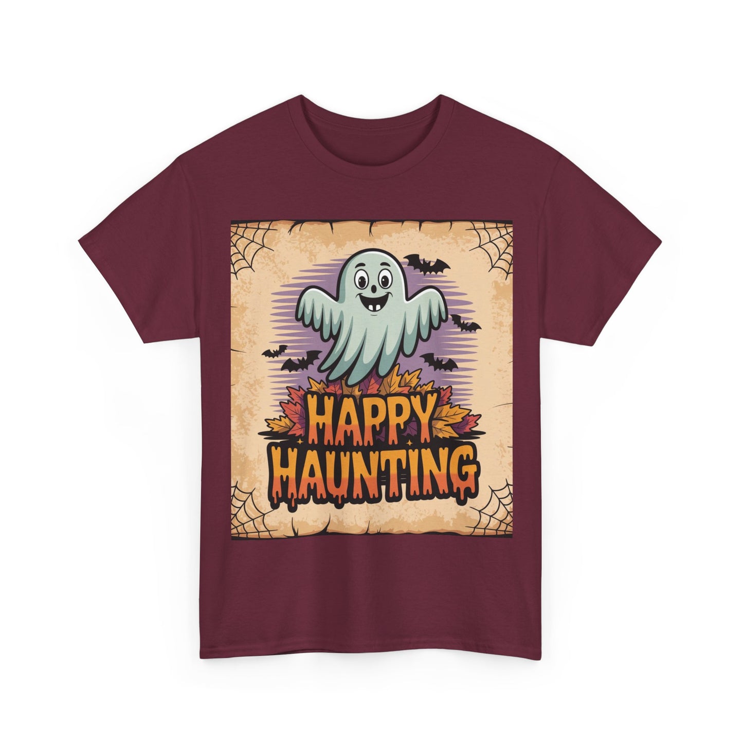 Halloween Ghost Tee, Happy Haunting Cotton Shirt, Unisex Spooky T-Shirt, Fall Festive Apparel, Ghostly Fun Clothing