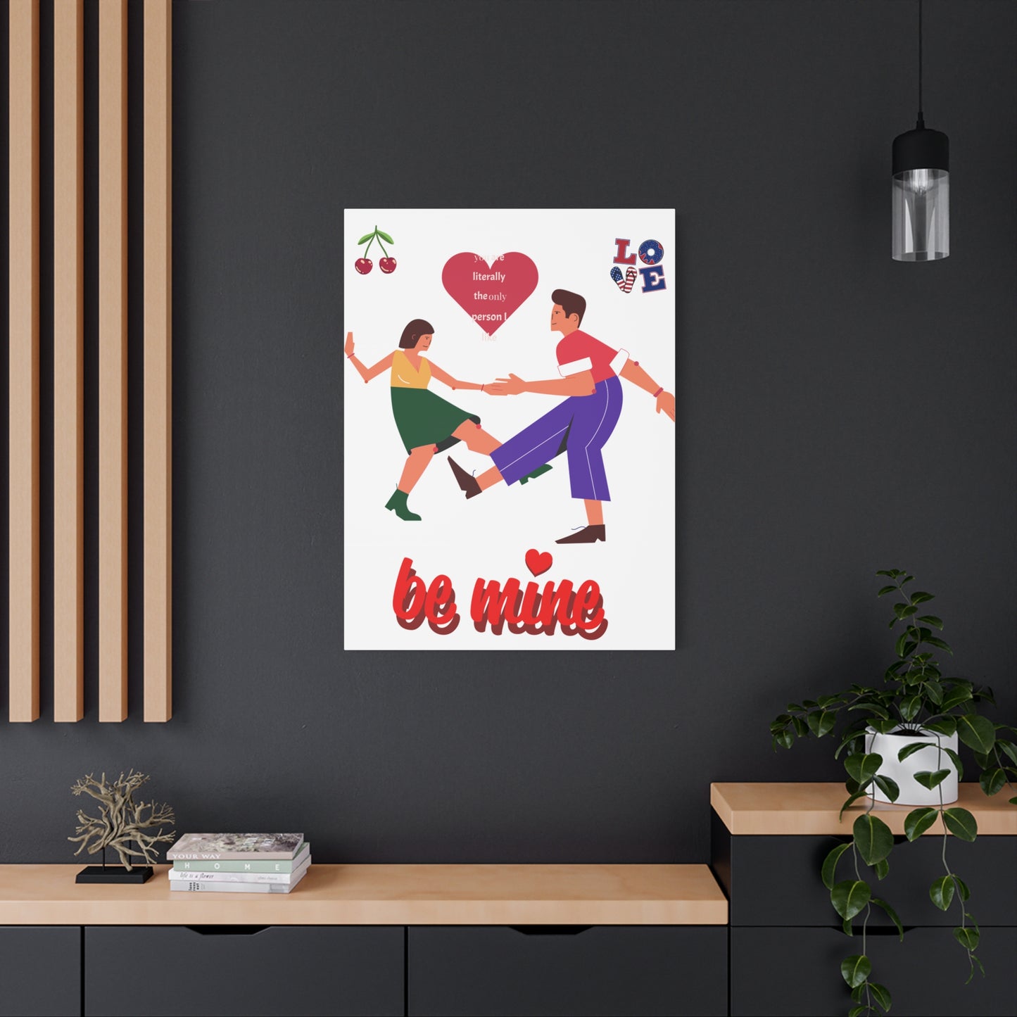 Vibrant Canvas Art Print, Cute Couple Dancing, Valentine's Gift, Home Decor, Love Quote Art, Heartfelt Wall Decoration