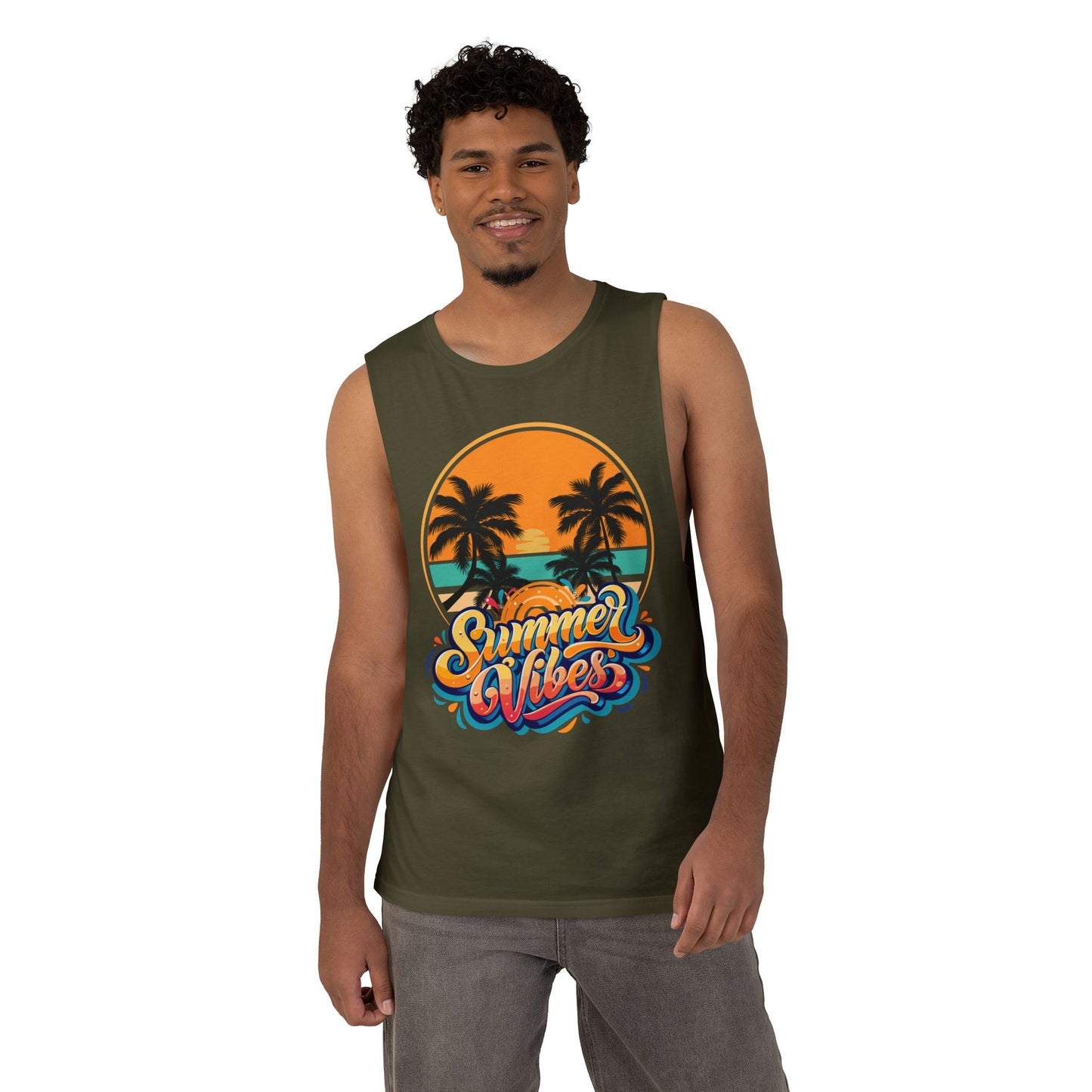 Summer Vibes Tank Top, Unisex Beachwear, Tropical Tee, Vacation Shirt, Casual Summer Apparel, Gift for Him/Her